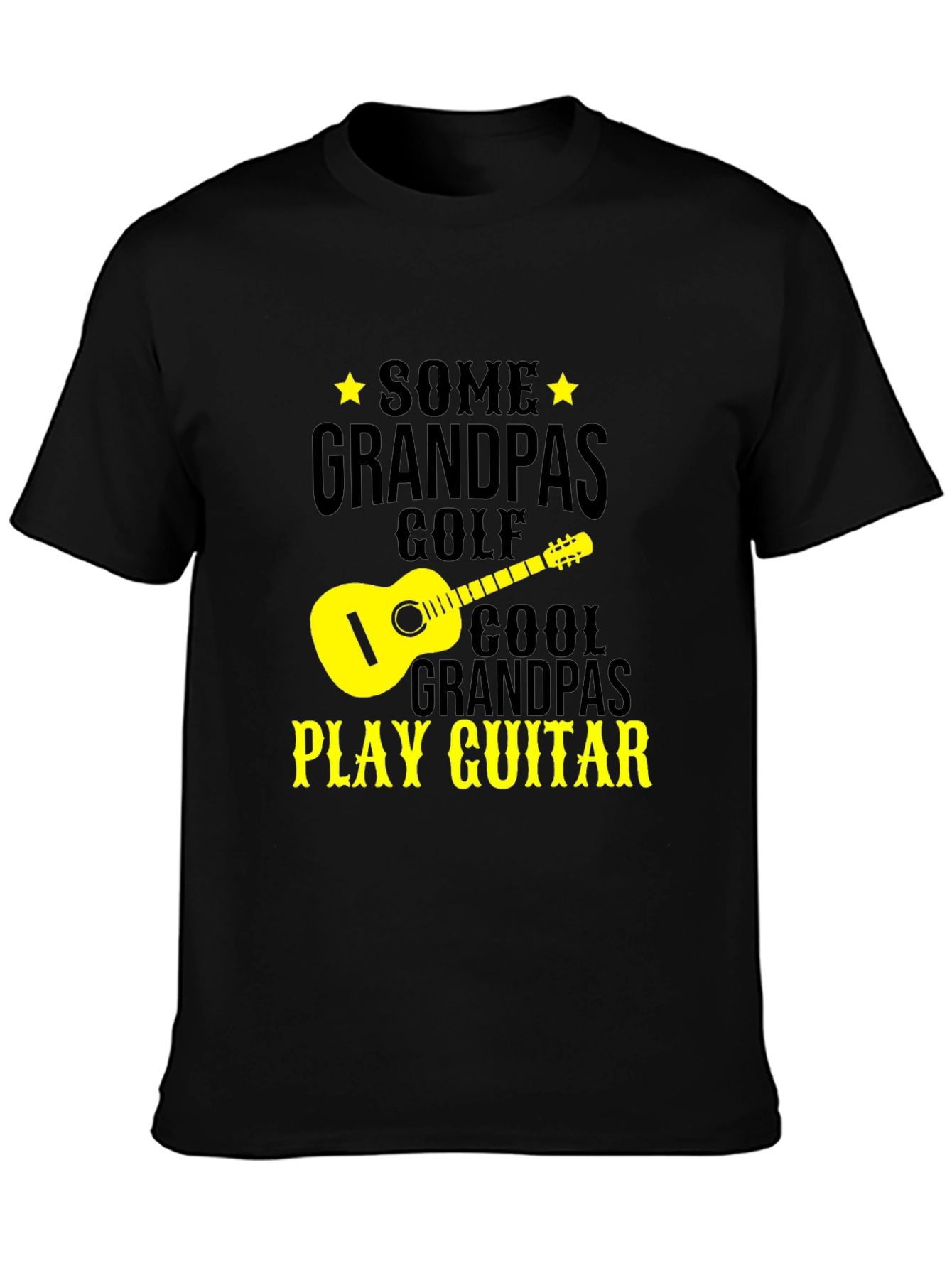 Black Cool Grandpa Guitar Player Black T-Shirt view 3