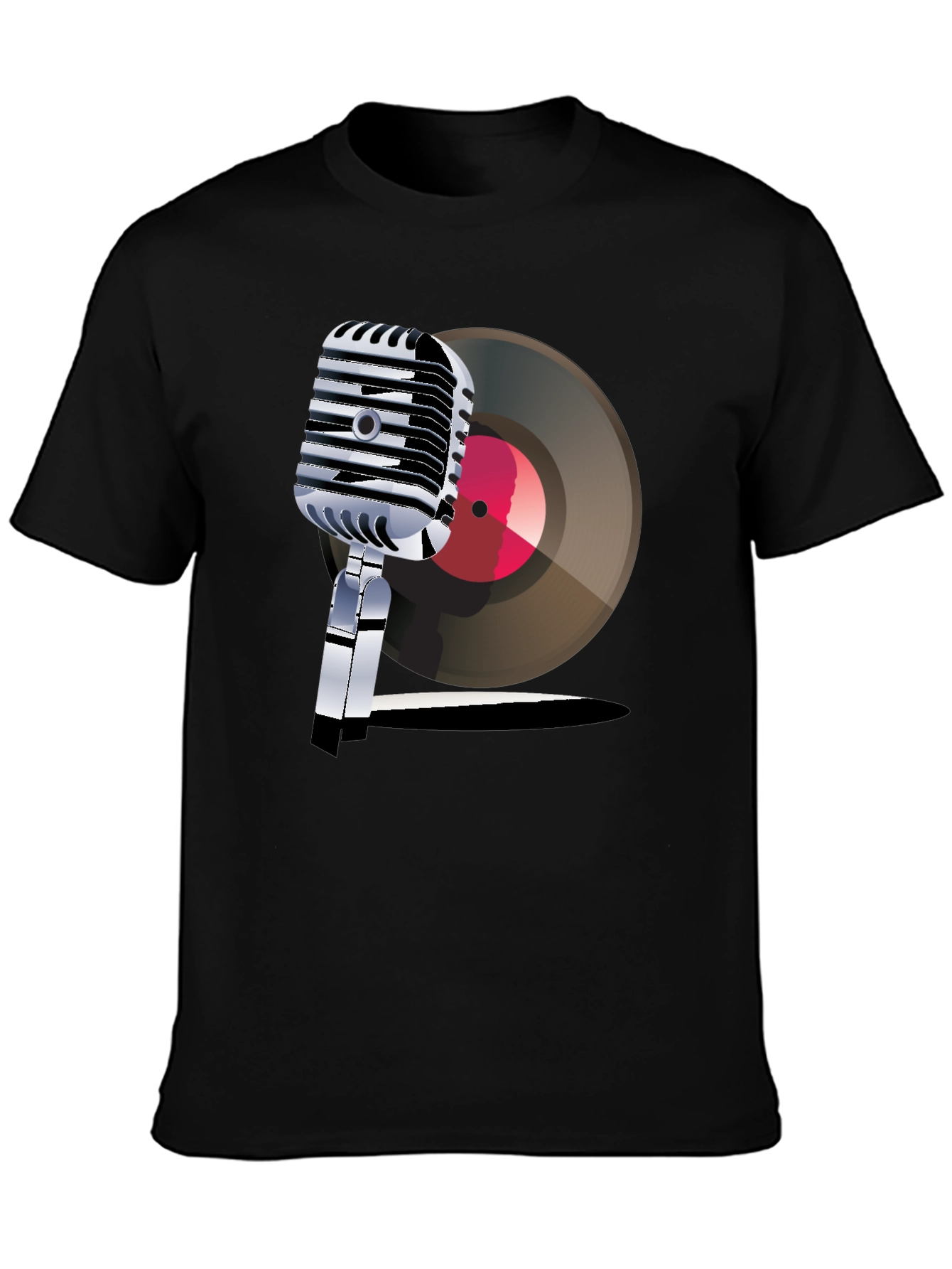 Black Retro Microphone & Record Graphic Tee view 3