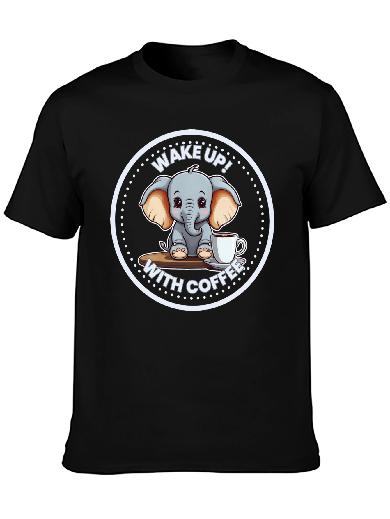 Black Cute Elephant Coffee T-Shirt view 3