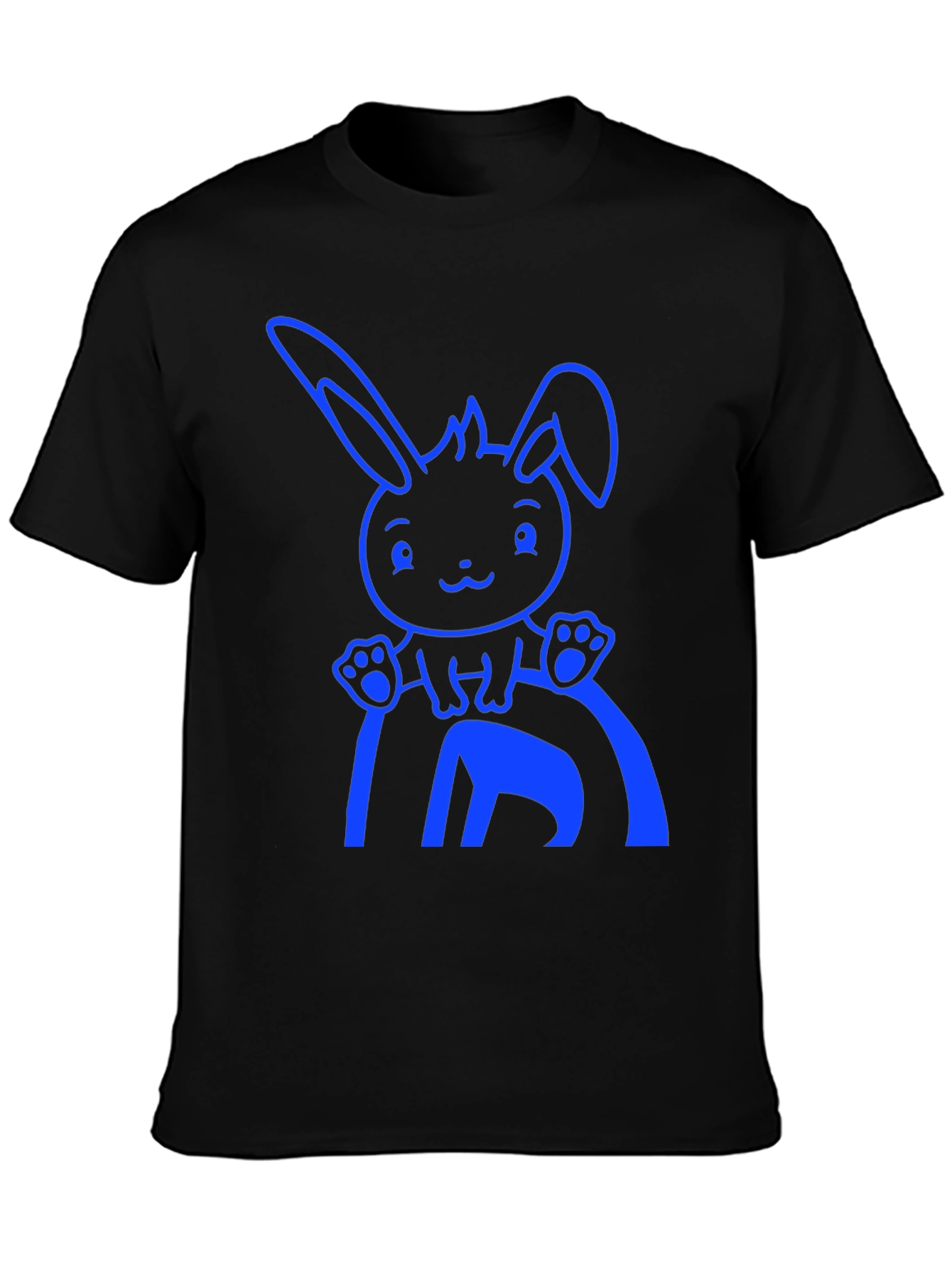 Black Cute Bunny Graphic Tee - Black Cotton Blend Shirt view 3