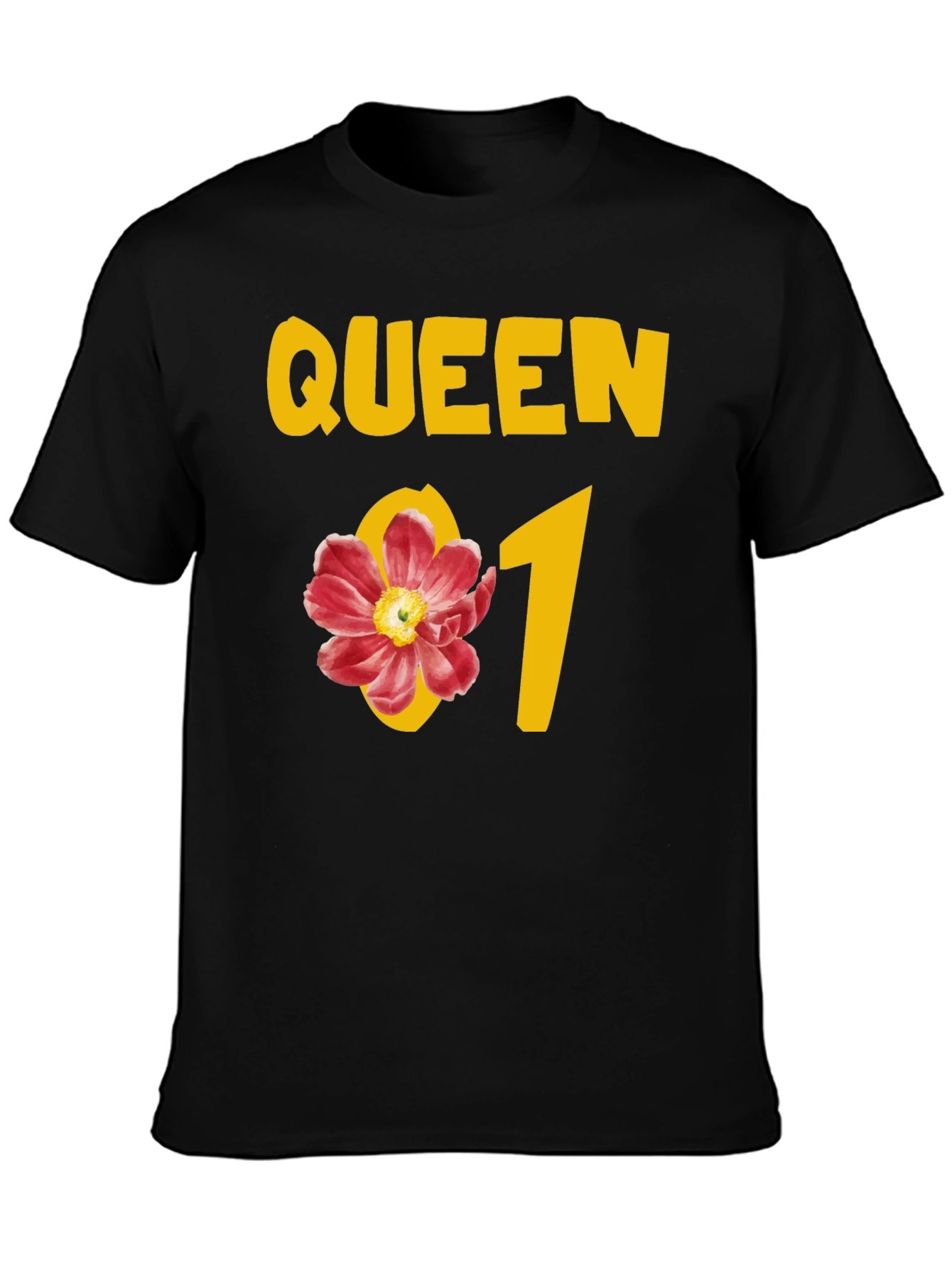 Black Queen Floral Graphic Tee - Black Cotton T-Shirt view 3