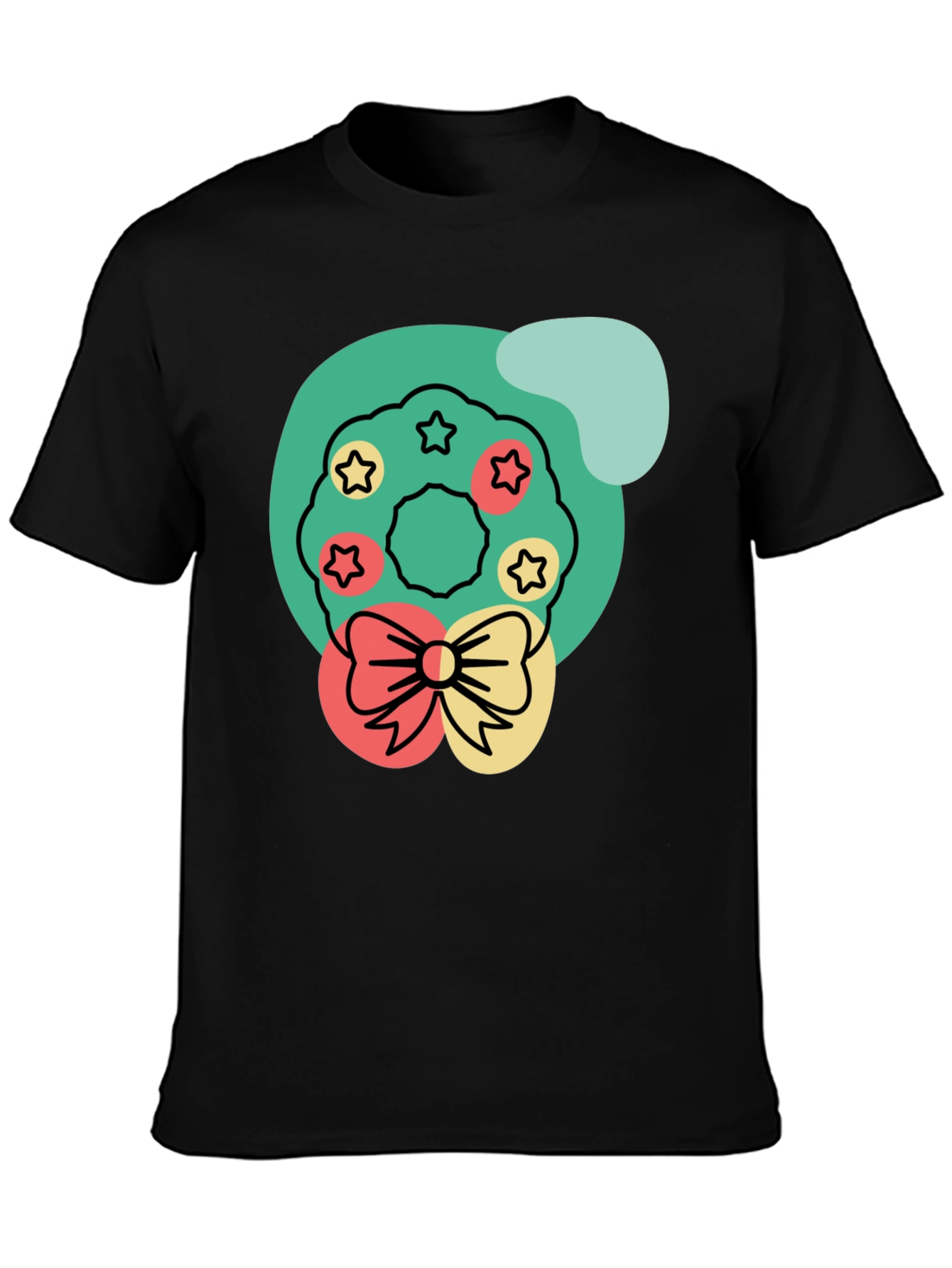 Black Festive Wreath Graphic Tee - Holiday Cheer T-Shirt view 3