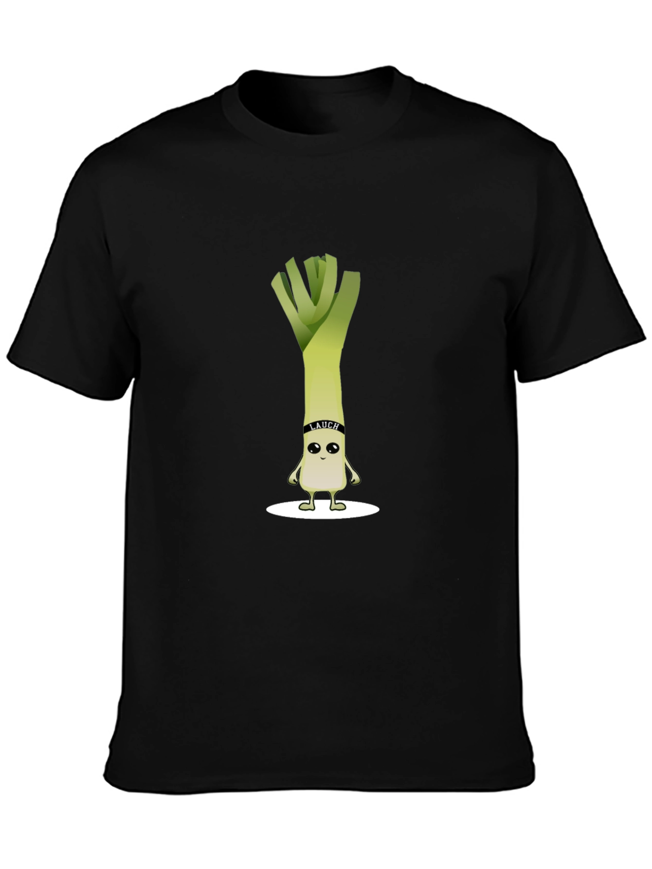 Black Funny Leek Cartoon Black T-Shirt view 3