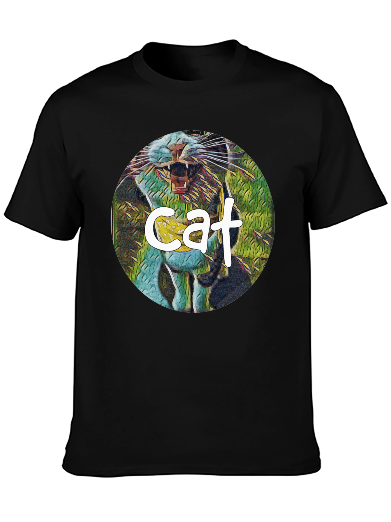 Black Cat Graphic Print Black T-Shirt view 3
