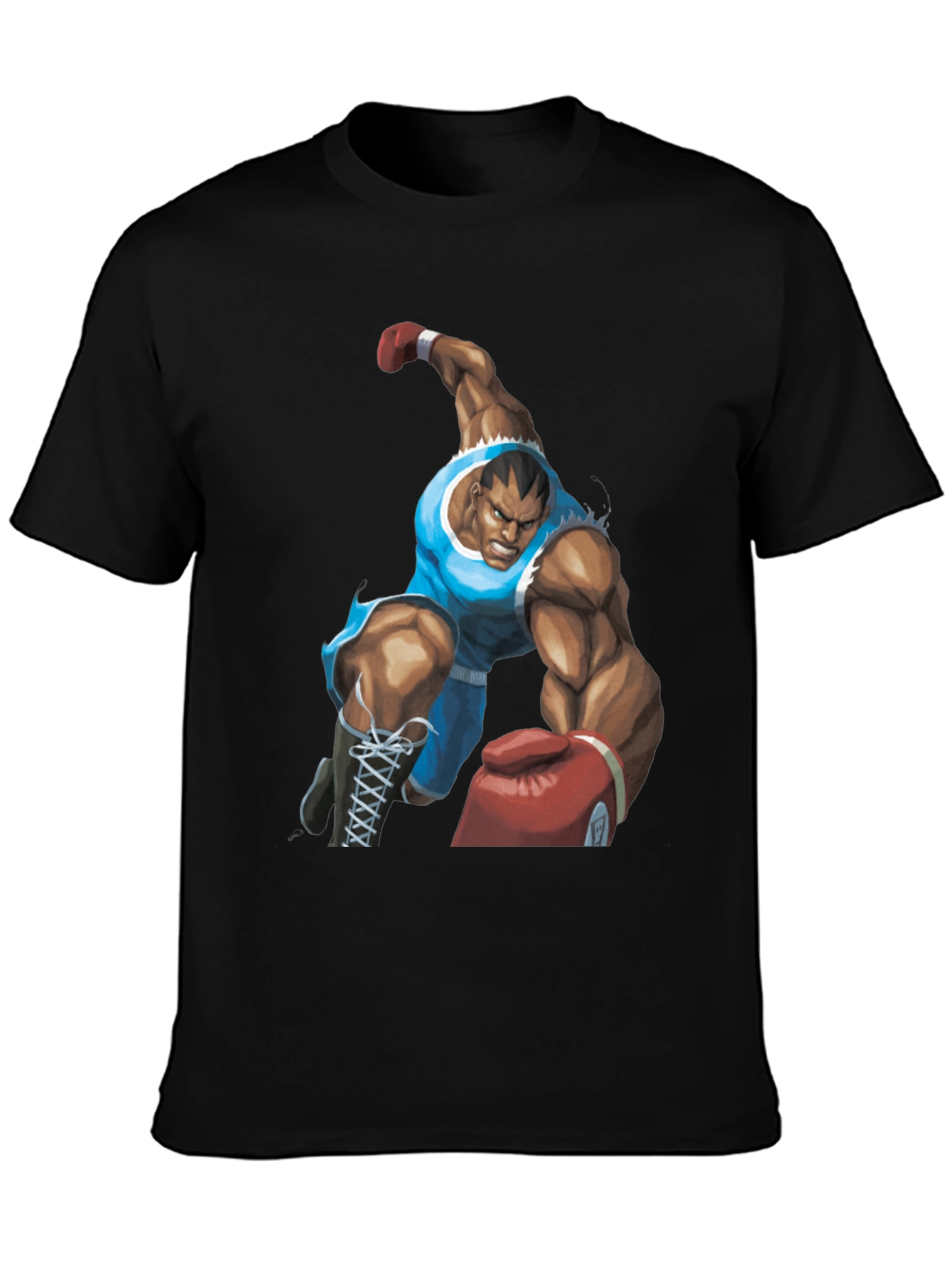 Black Bald Boxer Punch Out Style Black T-Shirt view 3