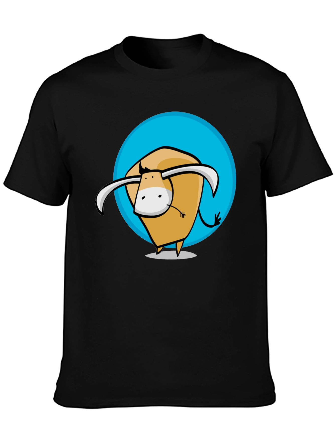 Black Cartoon Bull Graphic Tee - Stylish Men's Black T-Shirt view 3