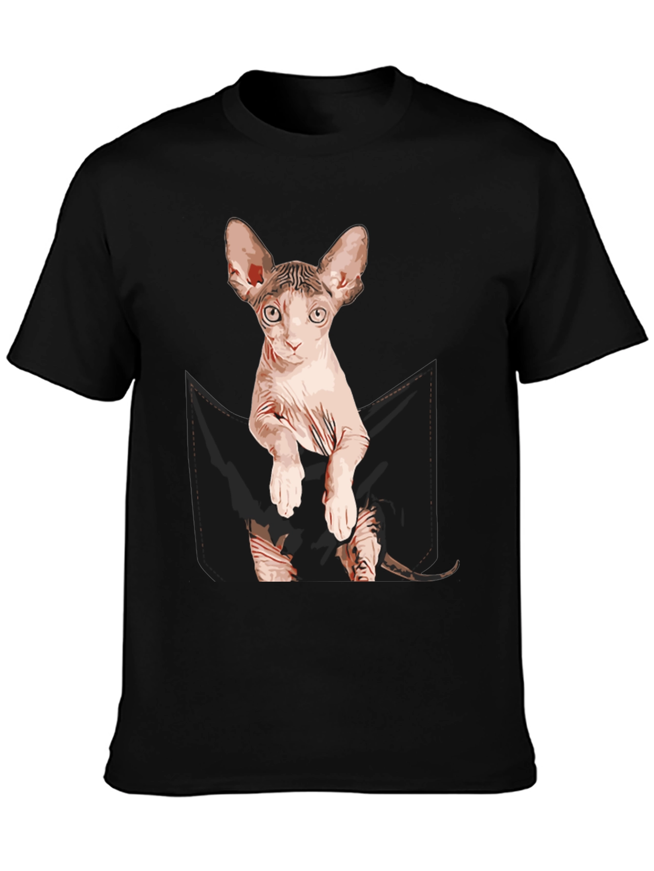 Black Sphynx Cat Pocket T-Shirt - Quirky Graphic Tee view 3