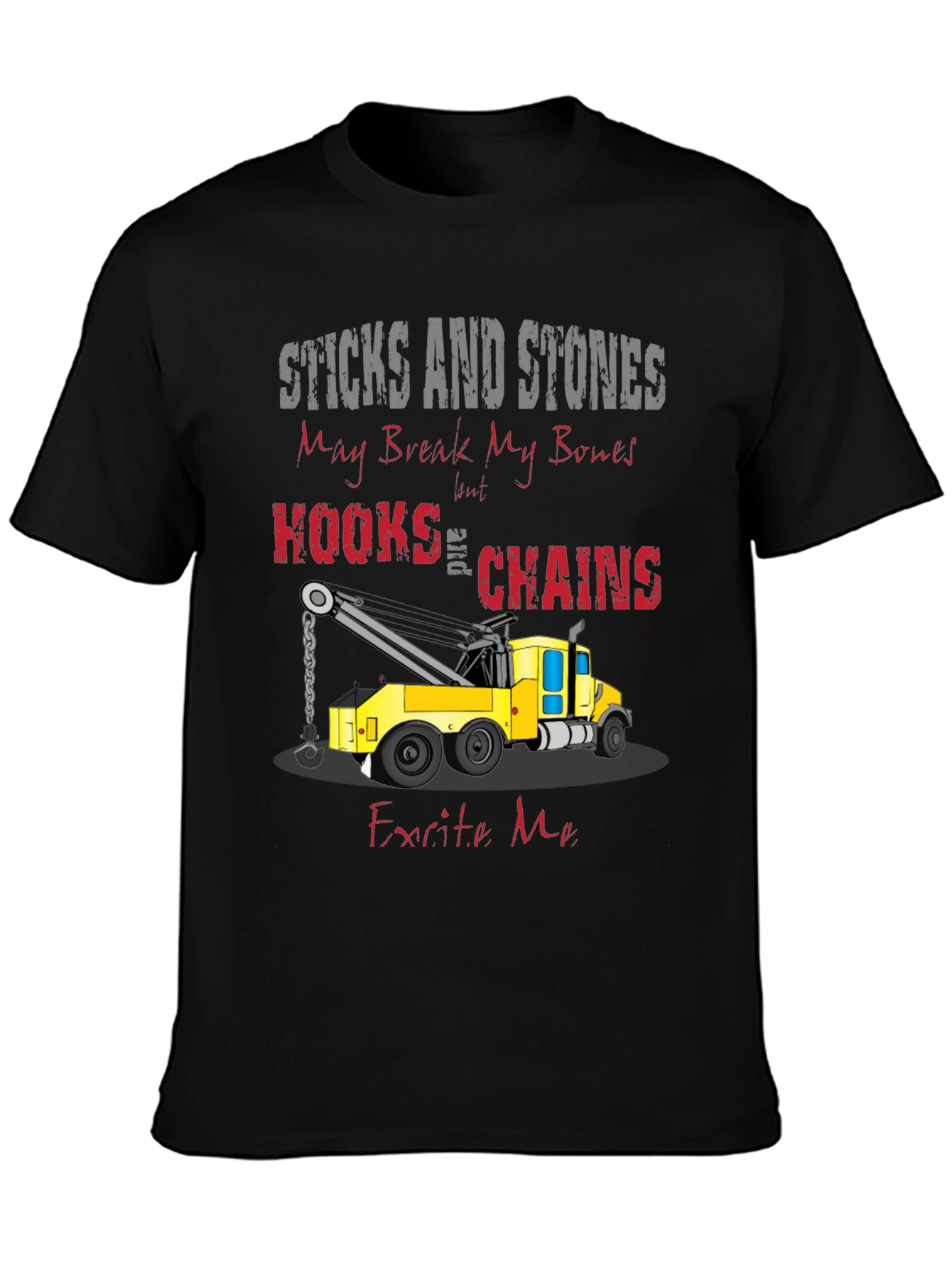 Black Sticks and Stones Tow Truck T-Shirt view 3