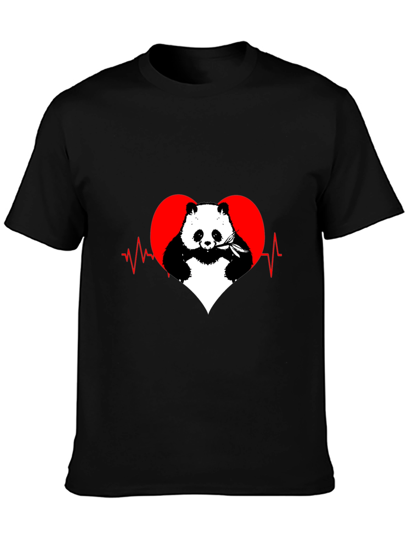 Black Panda Heartbeat Graphic Tee - Men's Black T-Shirt view 3