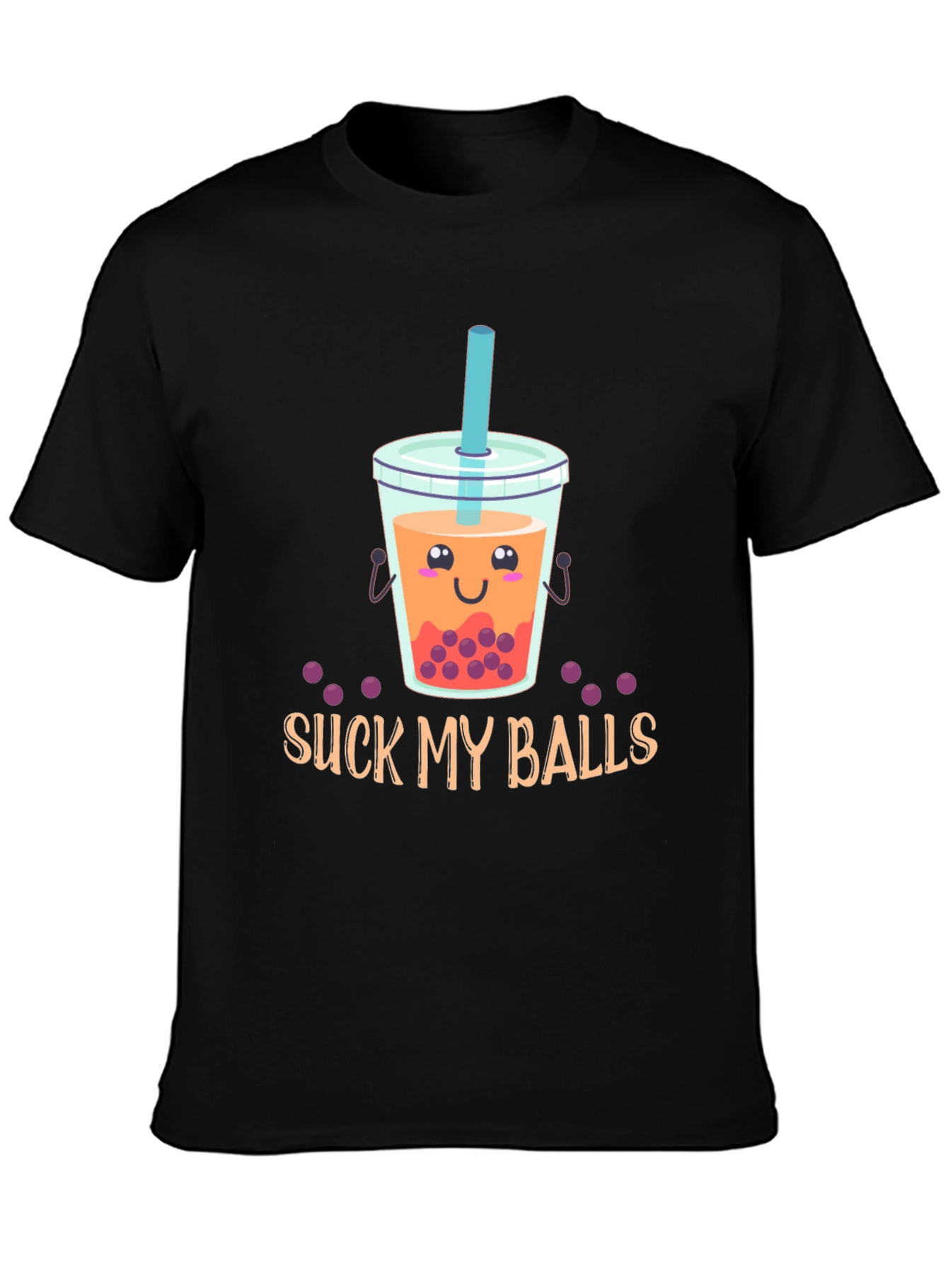 Black Suck My Balls Funny Bubble Tea Graphic T-Shirt view 3