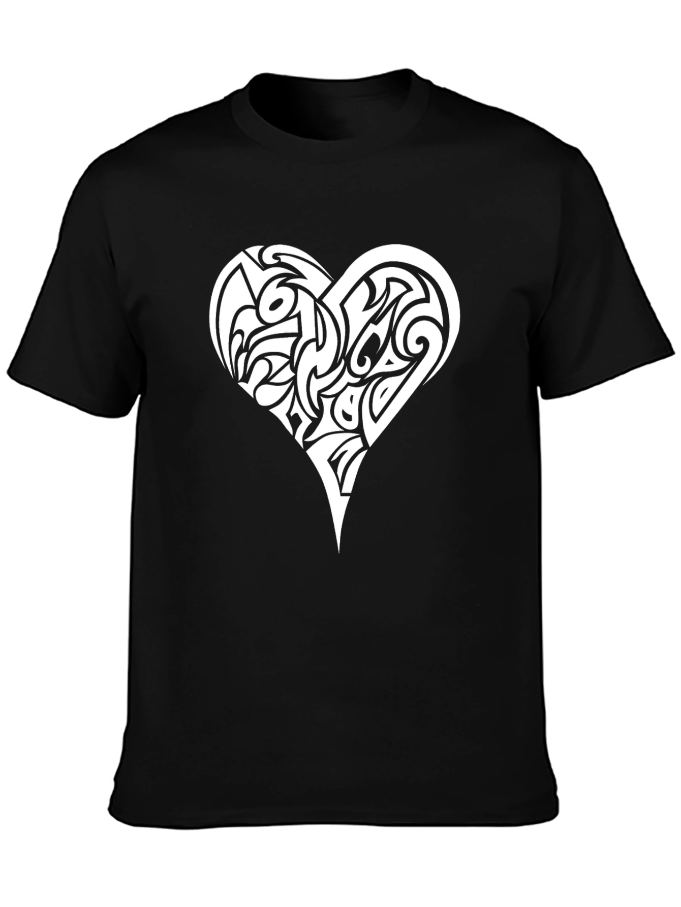 Black Tribal Heart Graphic Tee - Black Cotton T-Shirt view 3