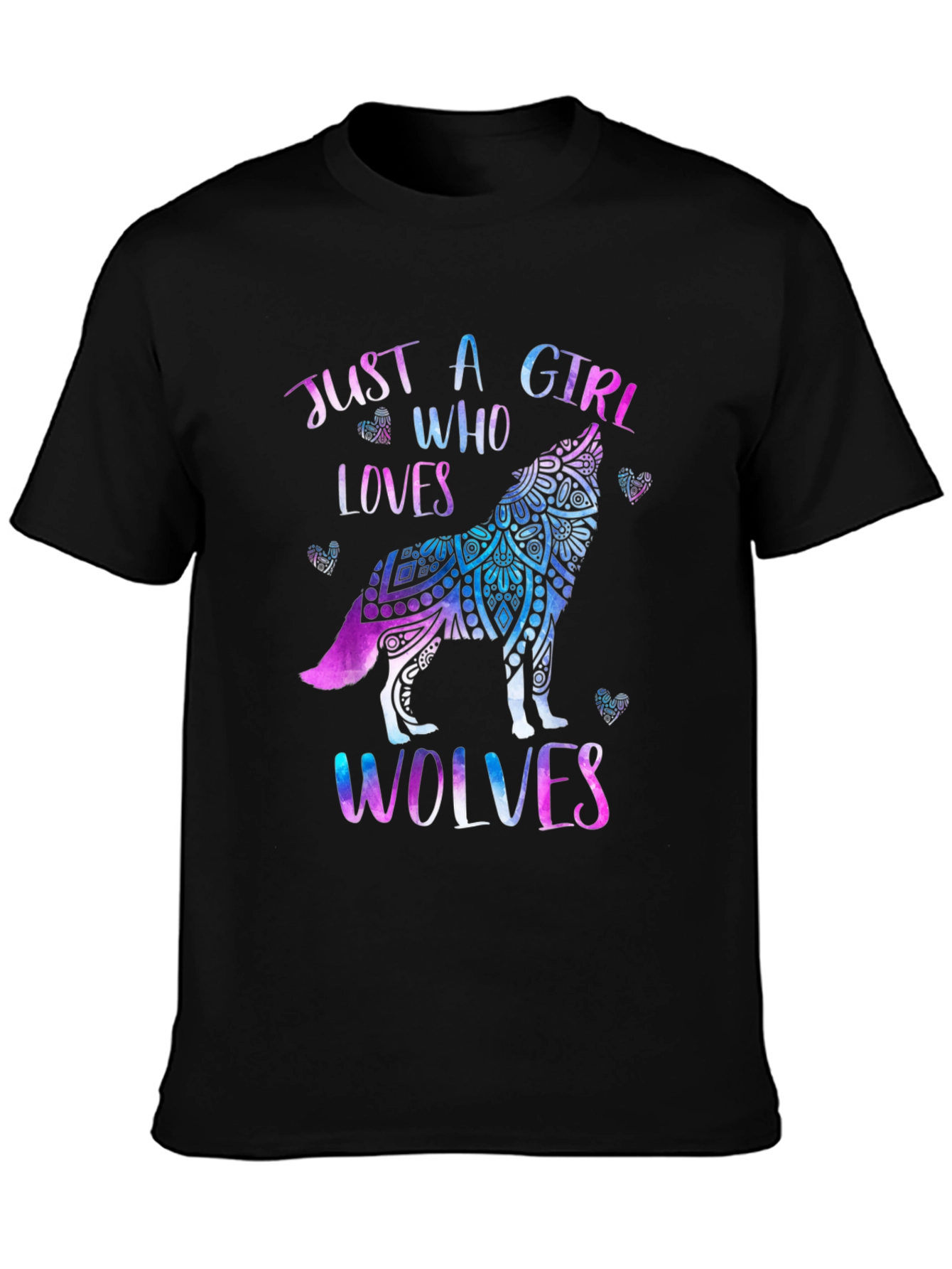 Black Just A Girl Who Loves Wolves T-Shirt view 3
