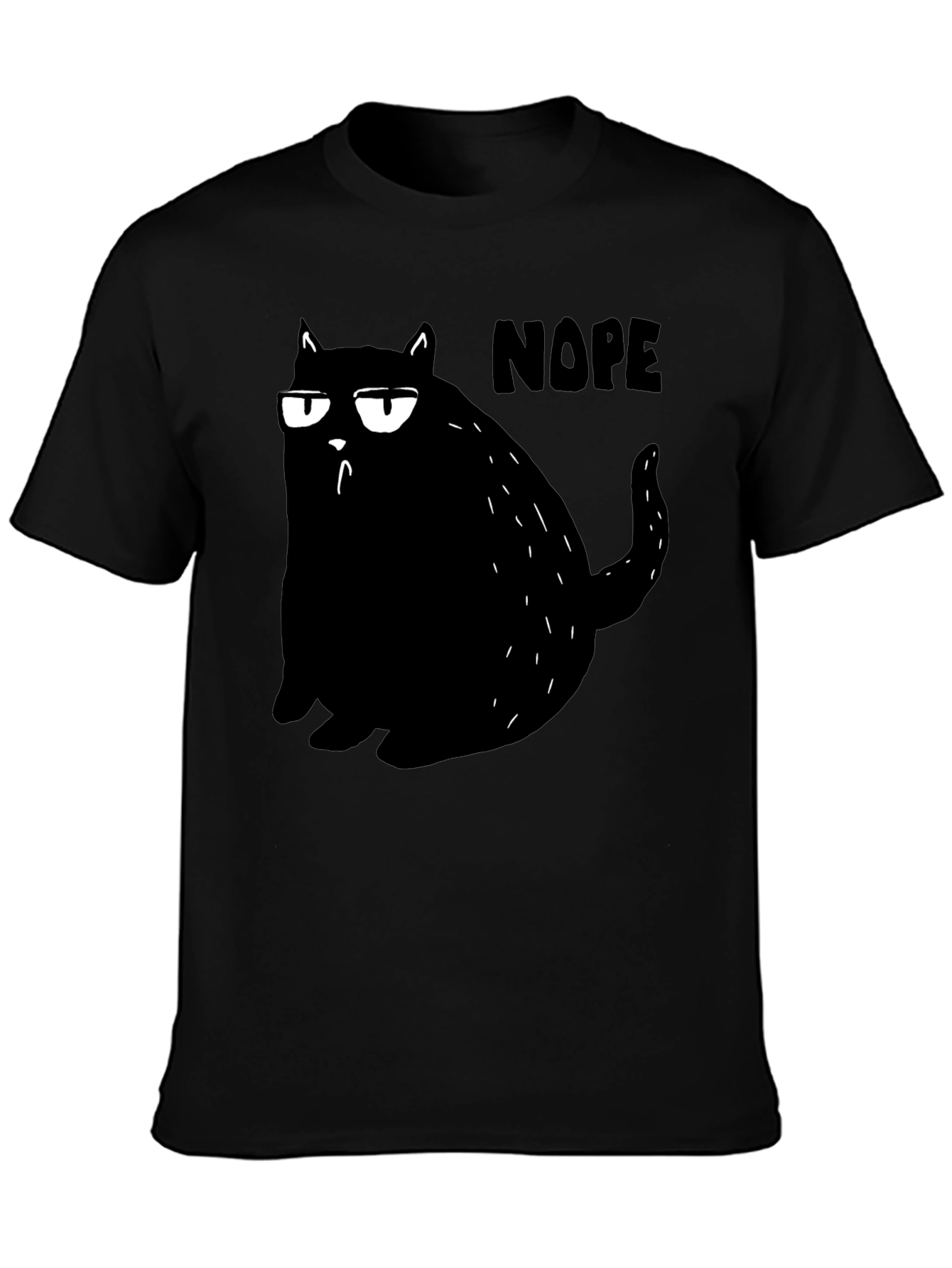 Black Nope Cat Graphic Tee - Black Cotton T-Shirt  view 3