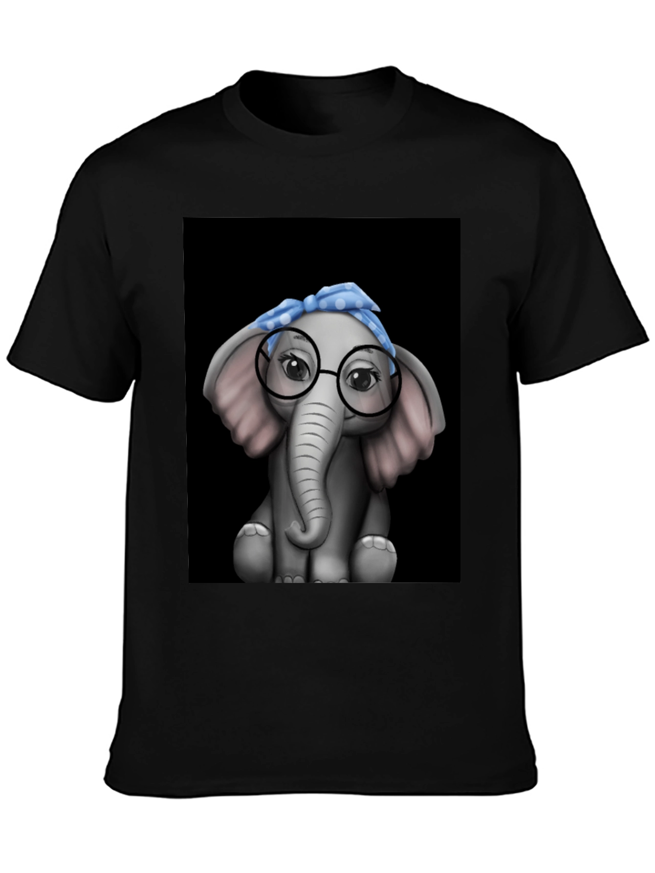 Black Elephant with Glasses Graphic Tee - Black T-Shirt view 3