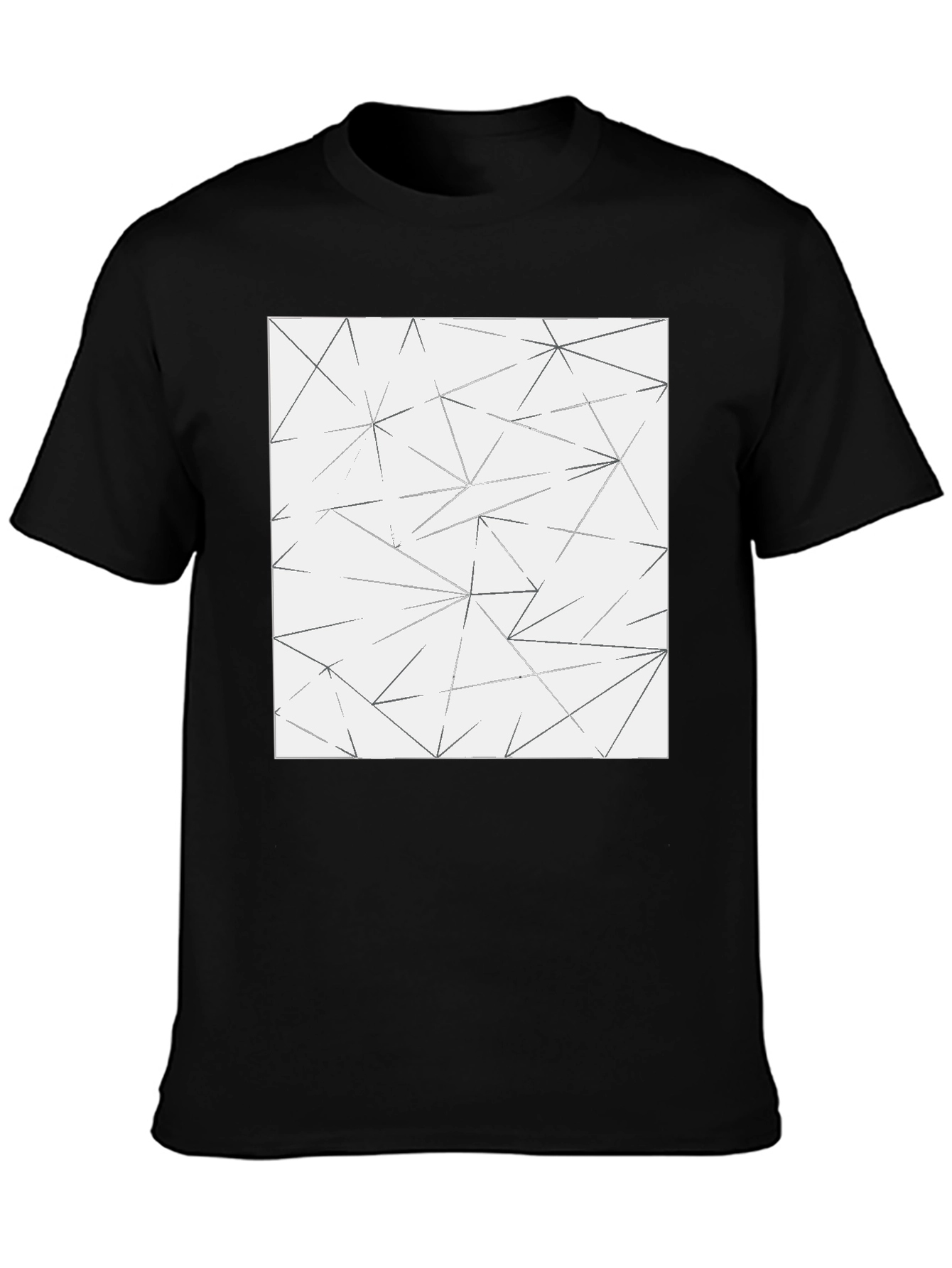 Black Geometric Line Pattern Tee - Modern Black T-Shirt view 3
