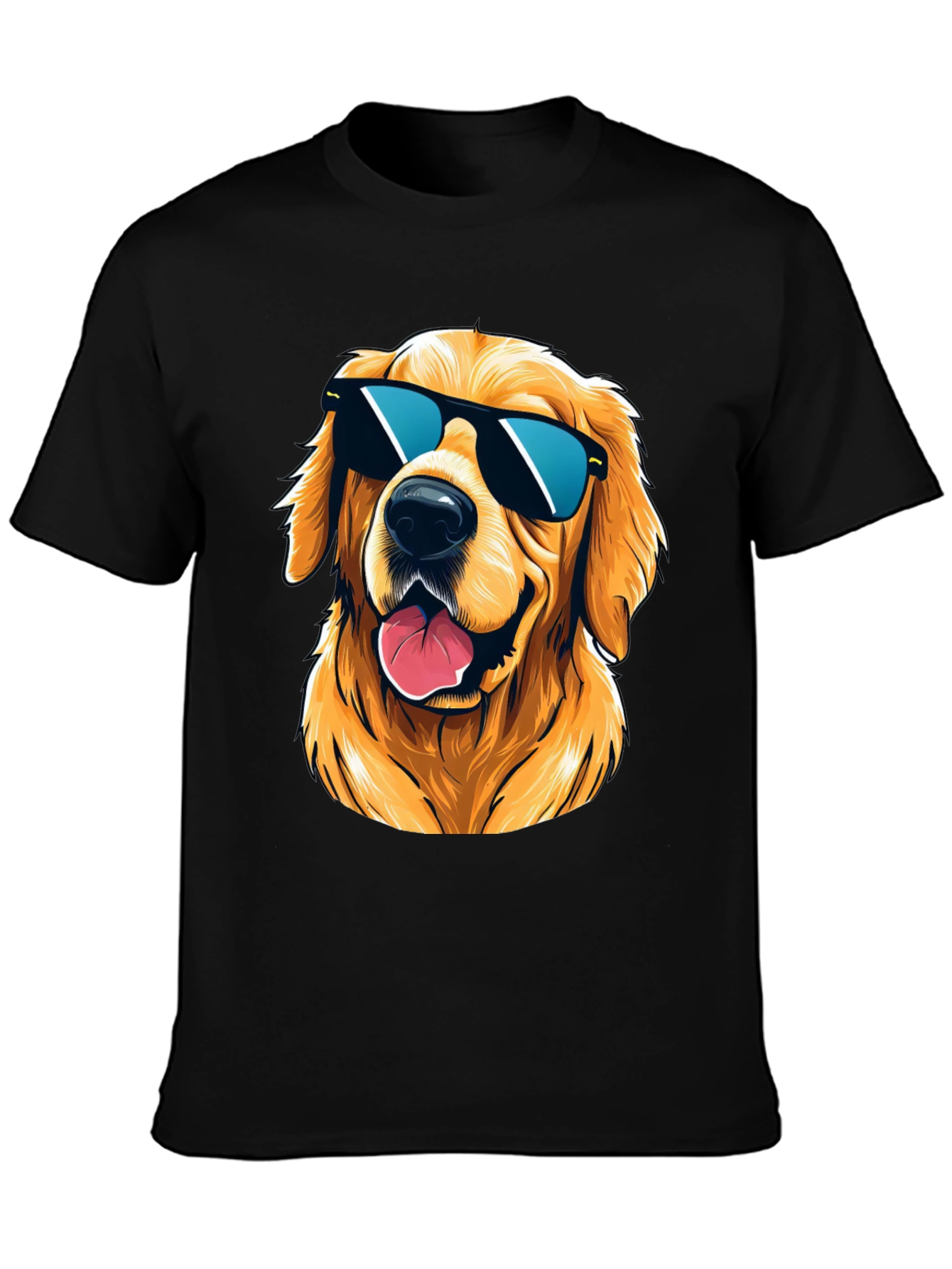 Black Cool Golden Retriever Sunglasses T-Shirt view 3