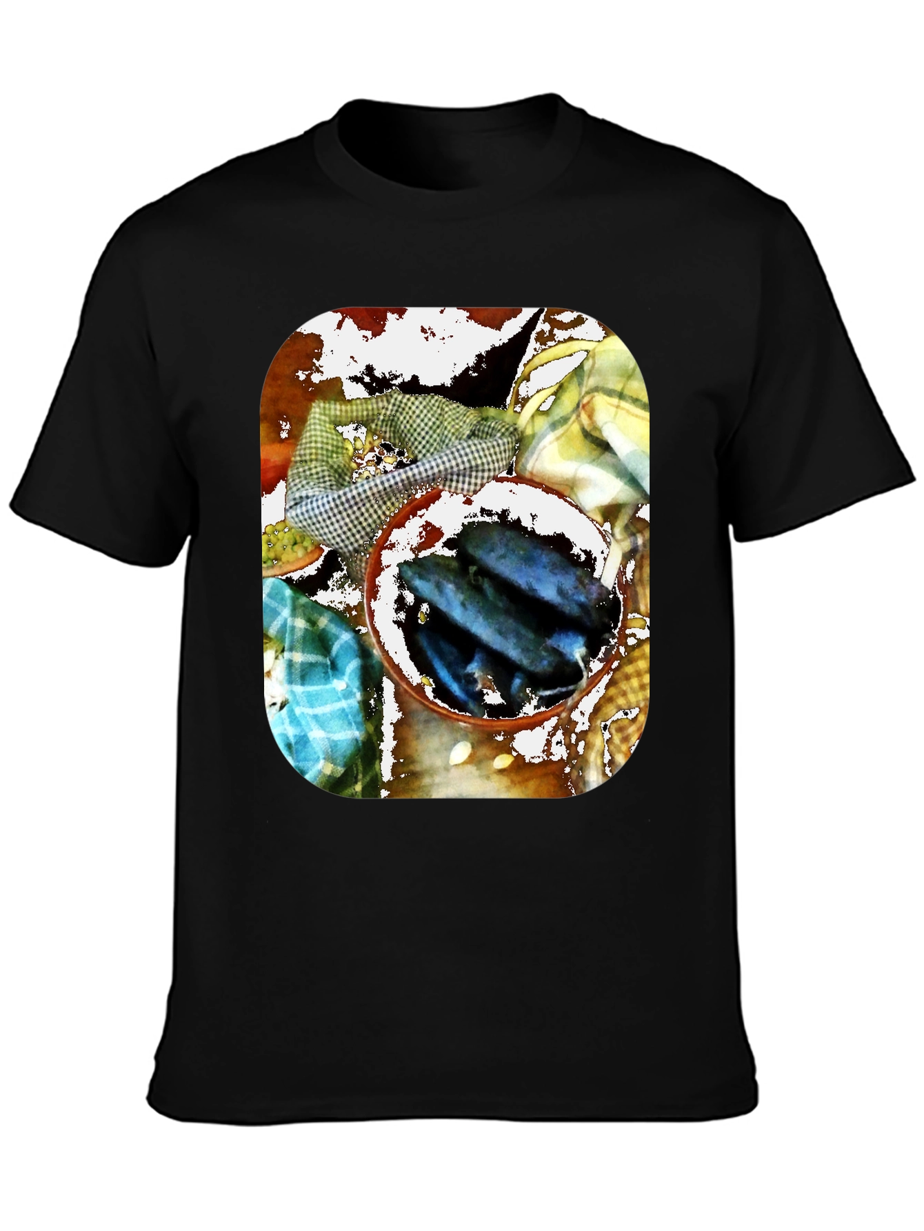 Black Artistic Fish Bowl Graphic Tee - Unique Design view 3
