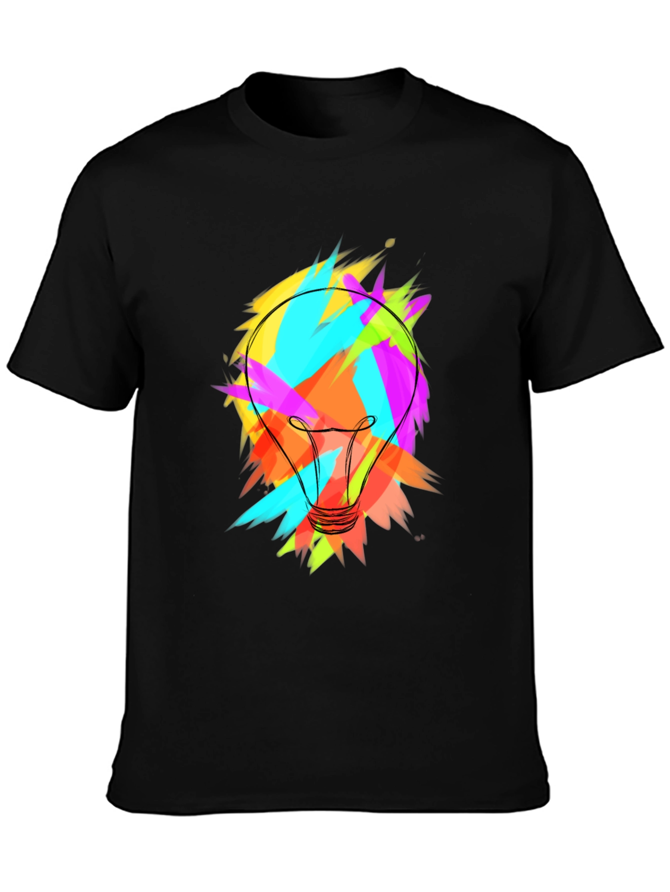 Black Colorful Lightbulb Graphic Tee - Soft Cotton Blend view 3