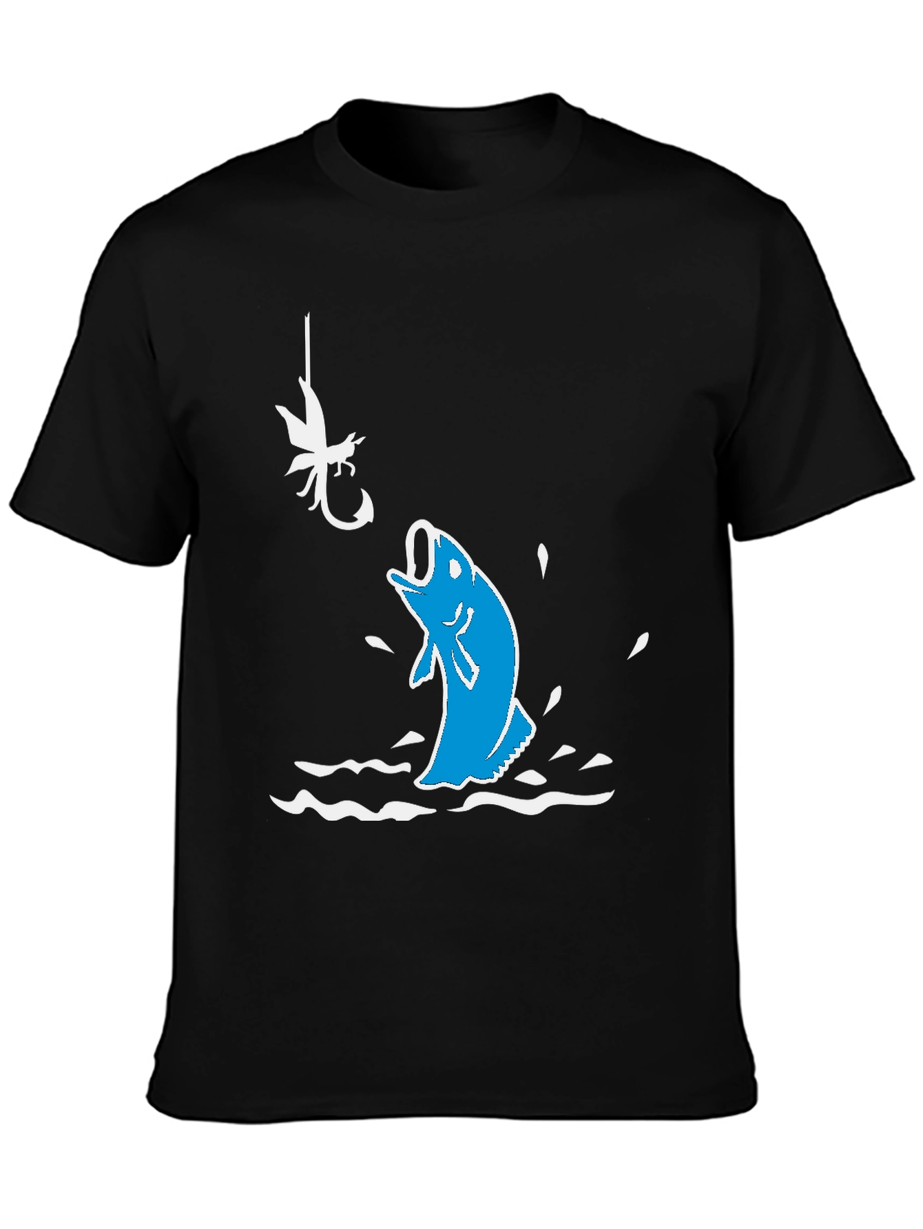 Black Fishing Hook T-Shirt: Jumping Bass Design view 3