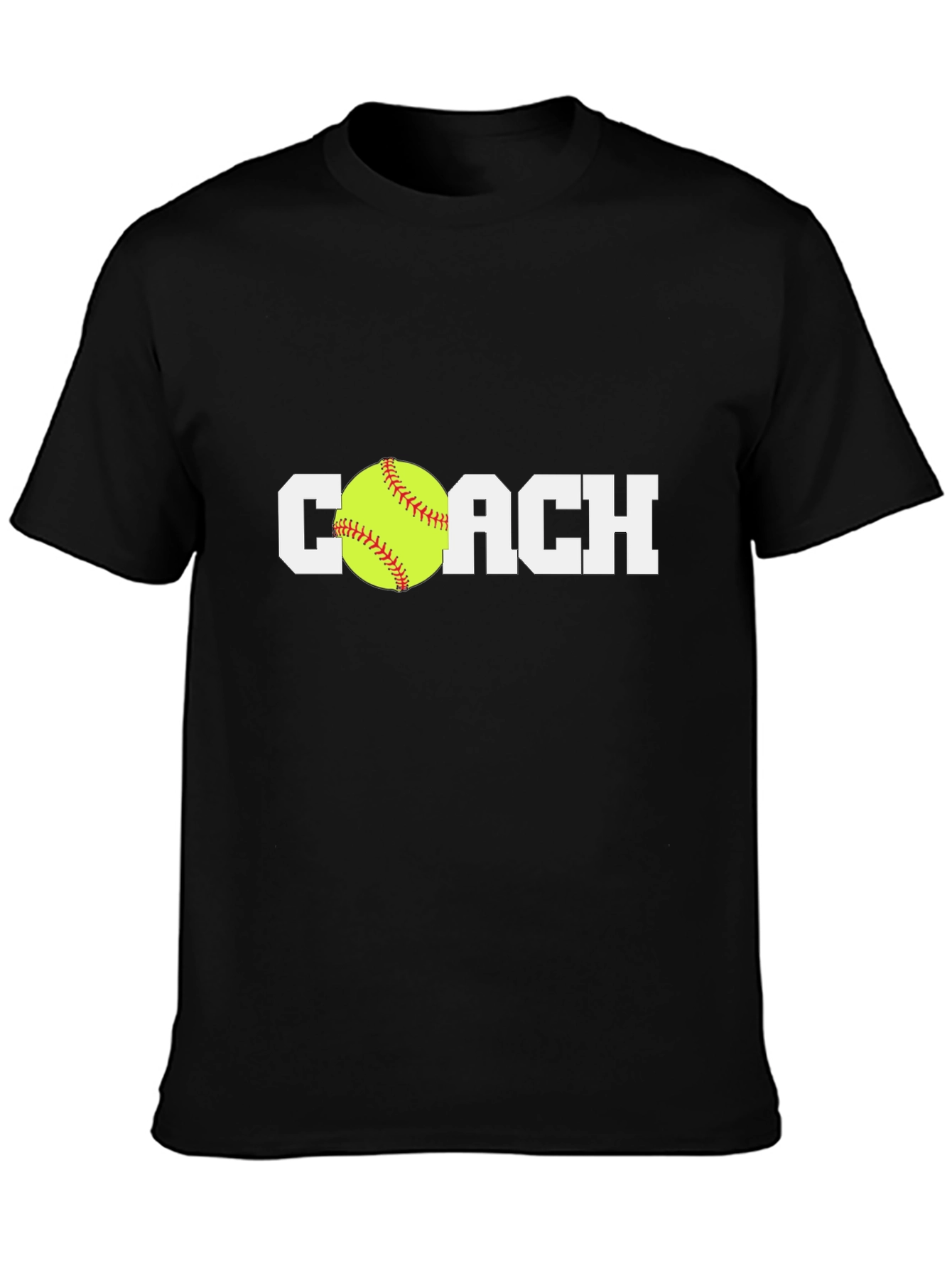 Black Softball Coach T-Shirt - Black Cotton Tee view 3