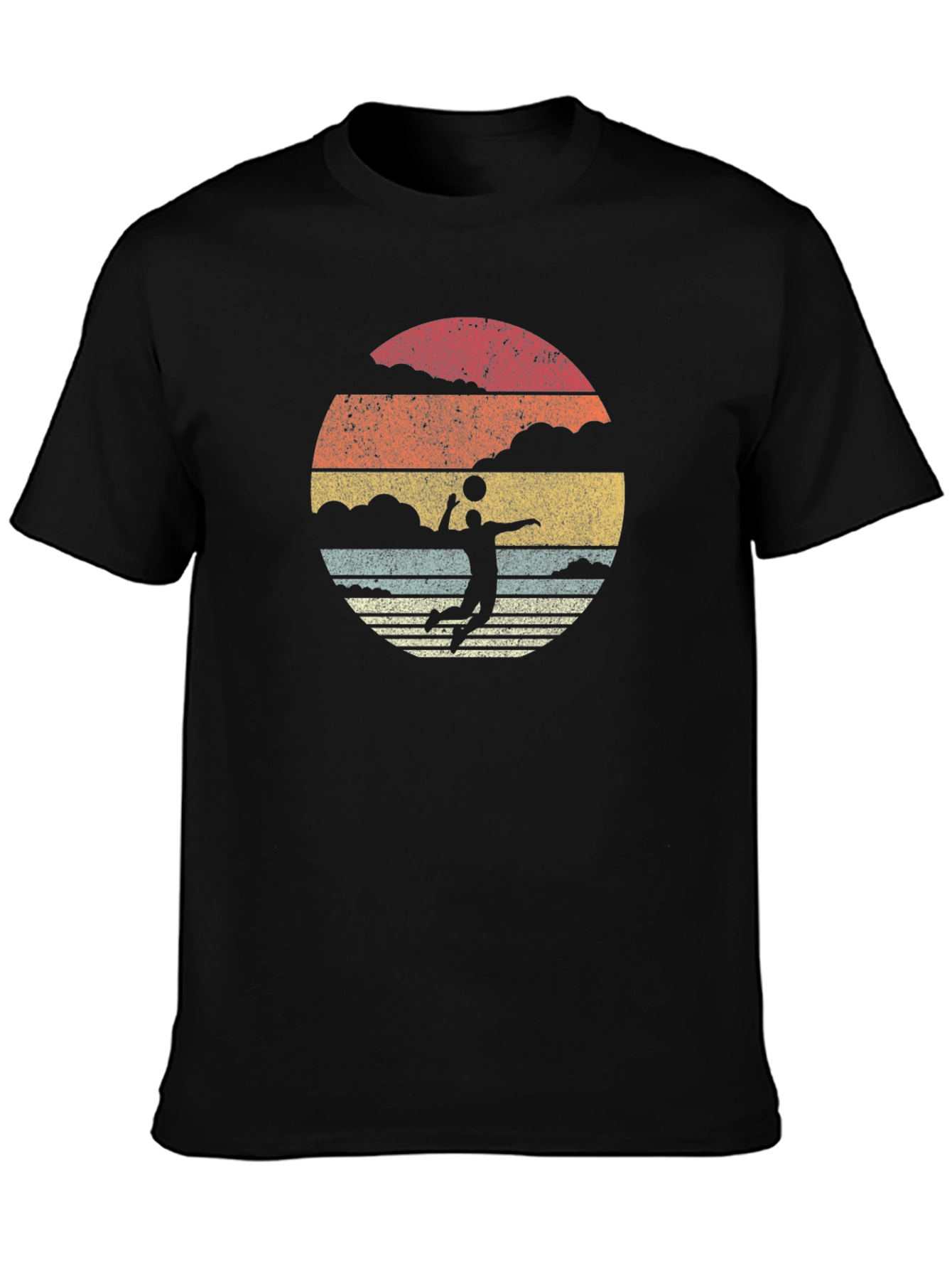 Black Retro Volleyball Sunset Graphic T-Shirt view 3