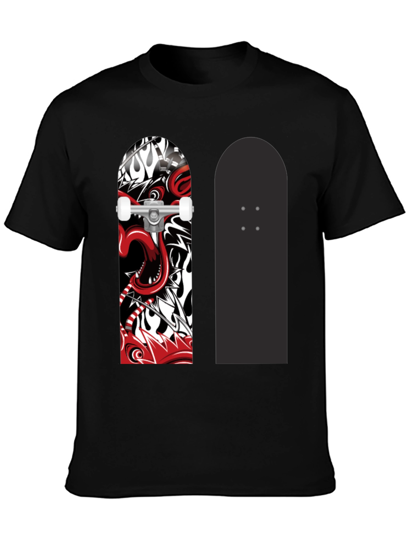Black Skateboard Graphic Print Black T-Shirt view 3