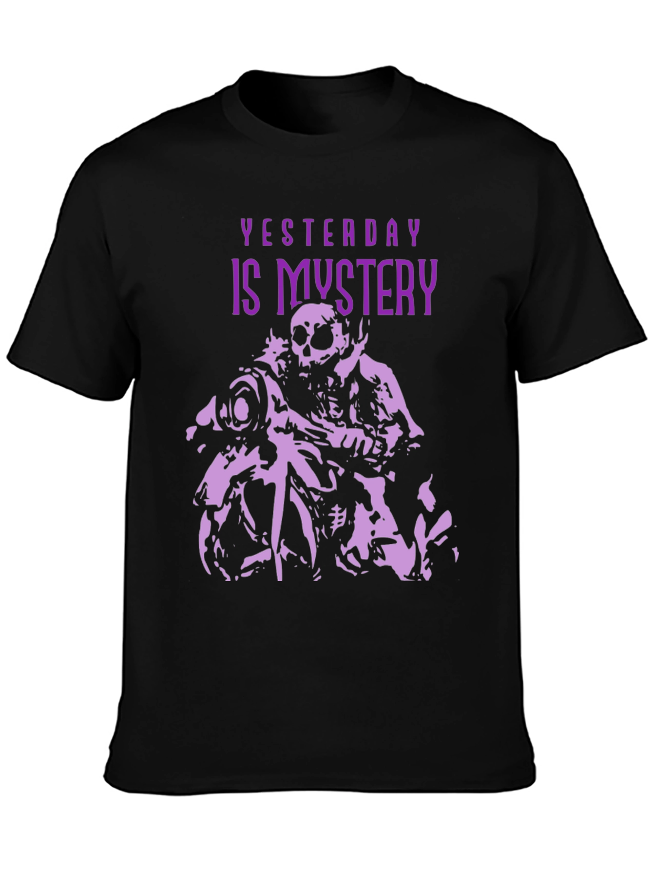 Black Yesterday is Mystery Skeleton Biker Graphic T-Shirt view 3
