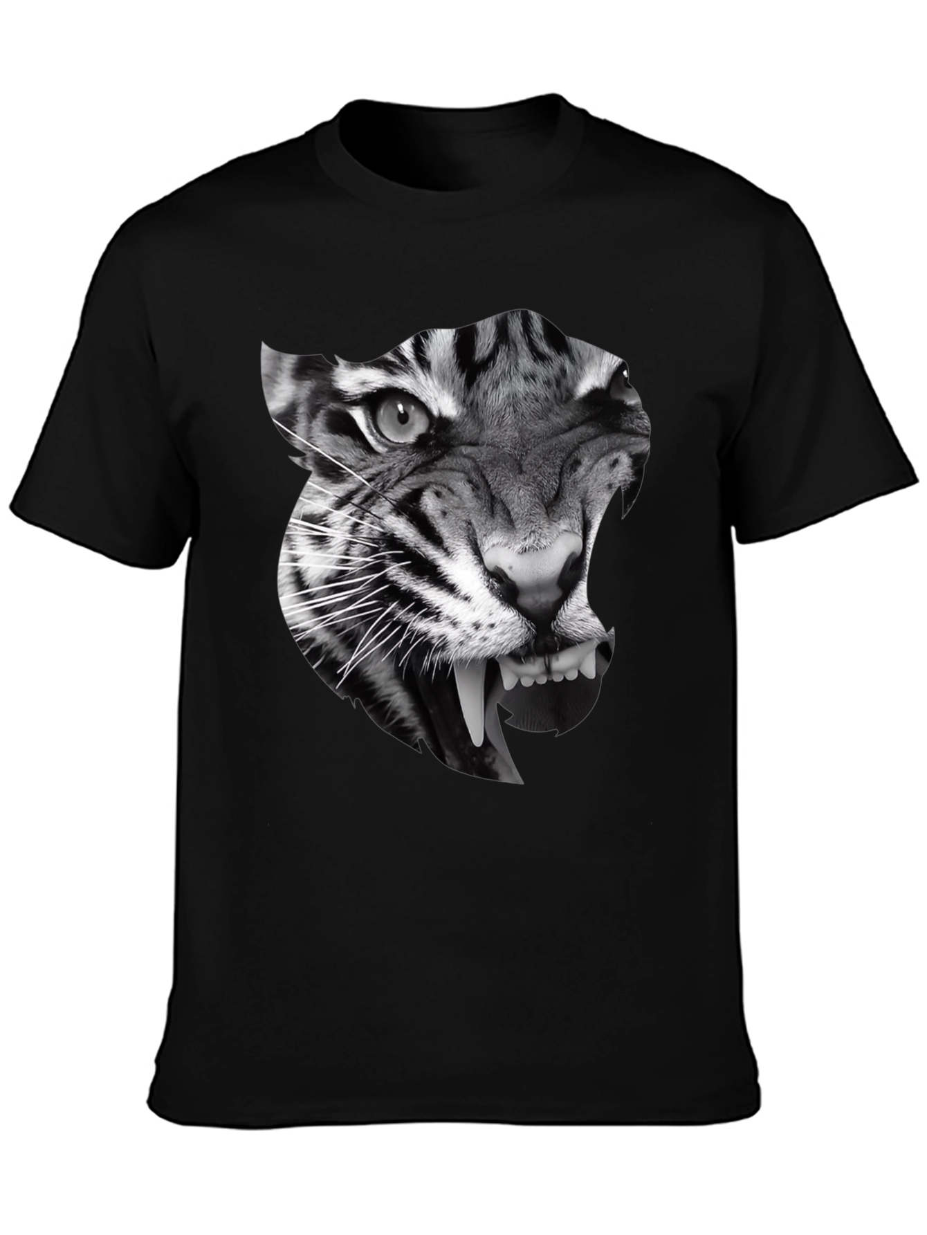 Black Men's Black T-Shirt with Tiger Graphic view 3