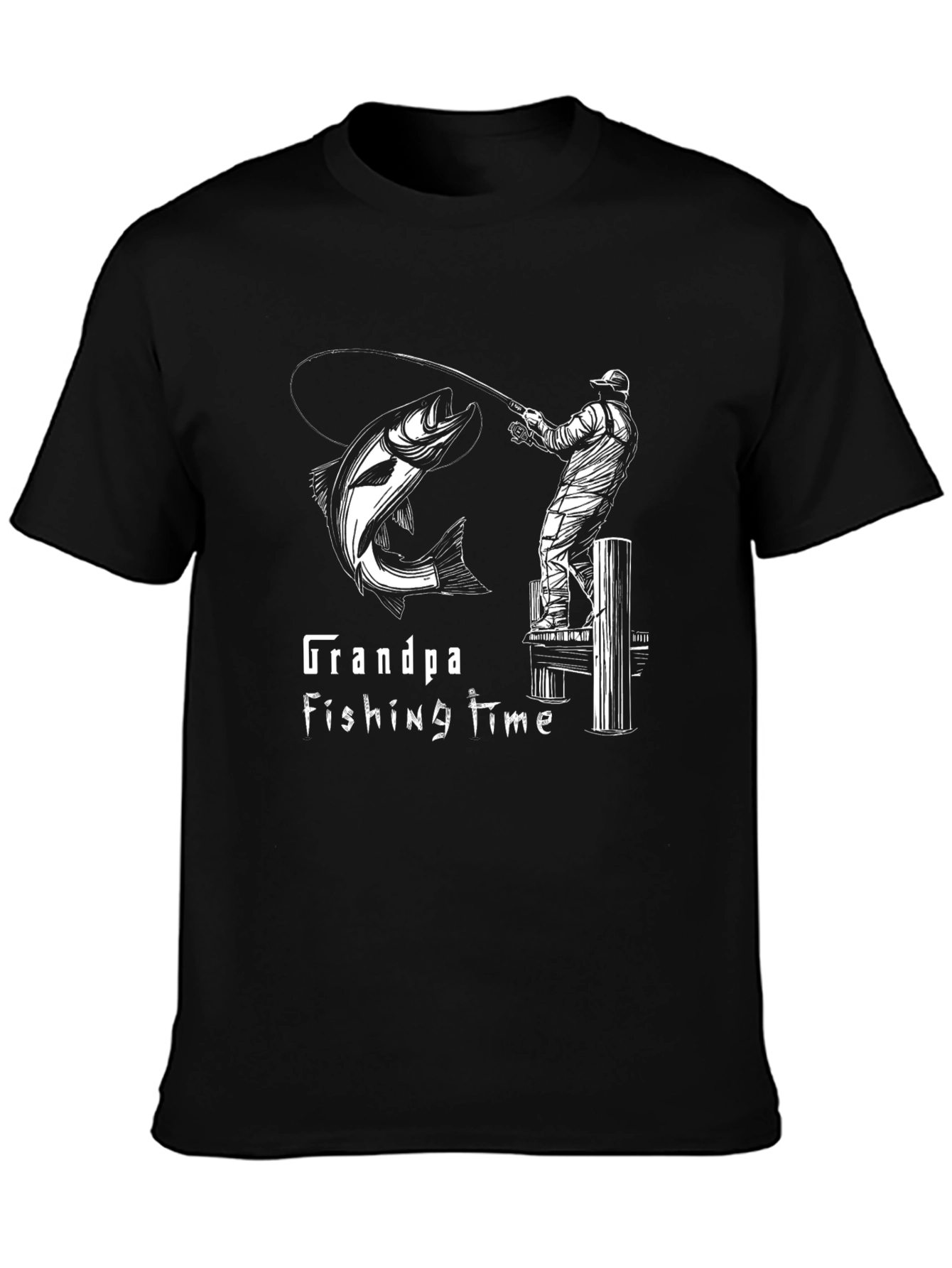 Black Grandpa Fishing Time Black T-Shirt view 3