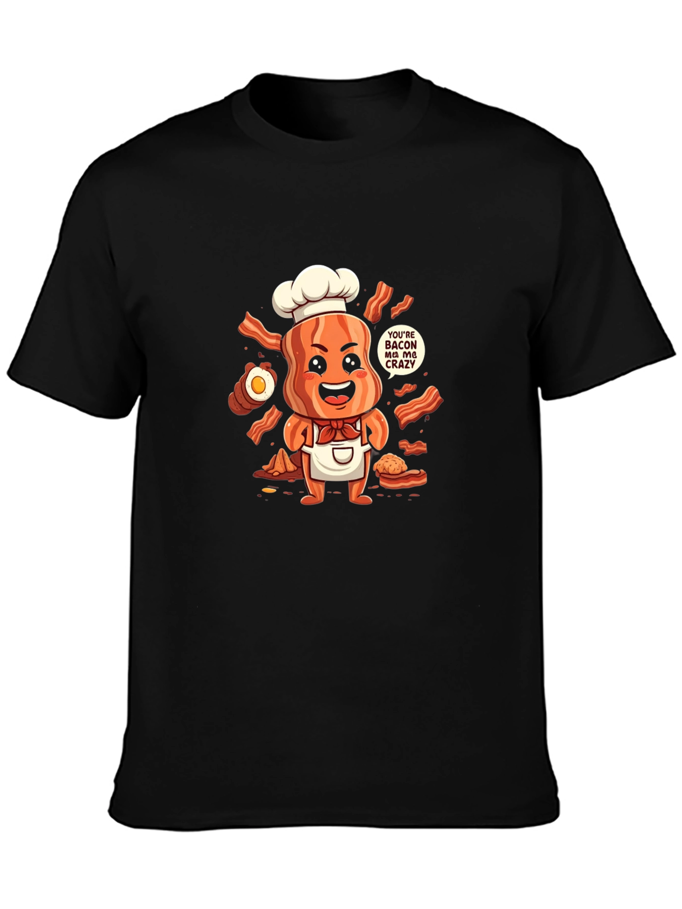 Black Funny Bacon Chef T-Shirt view 3