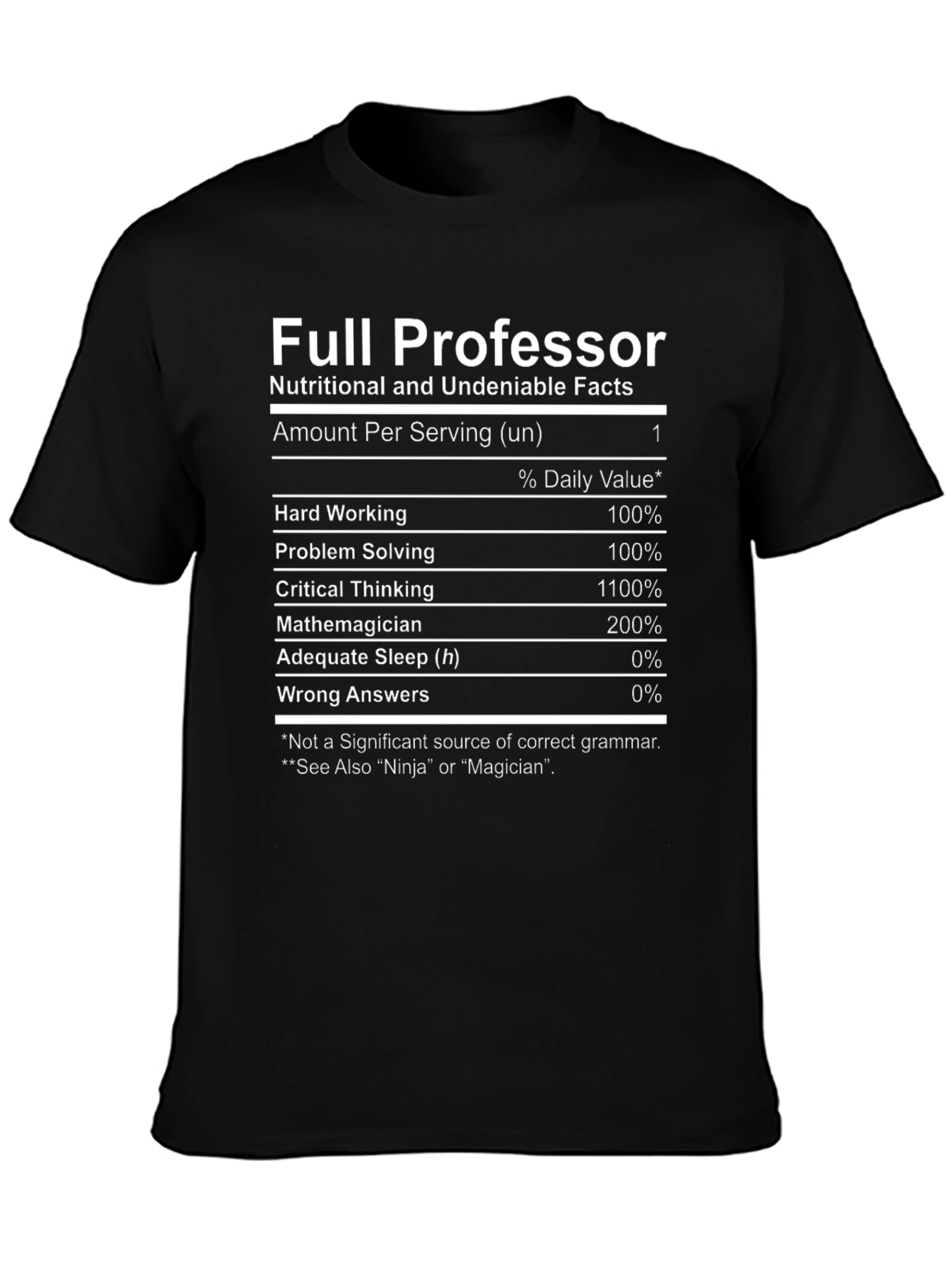 Black Full Professor T-Shirt Nutritional Facts Novelty Tee view 3