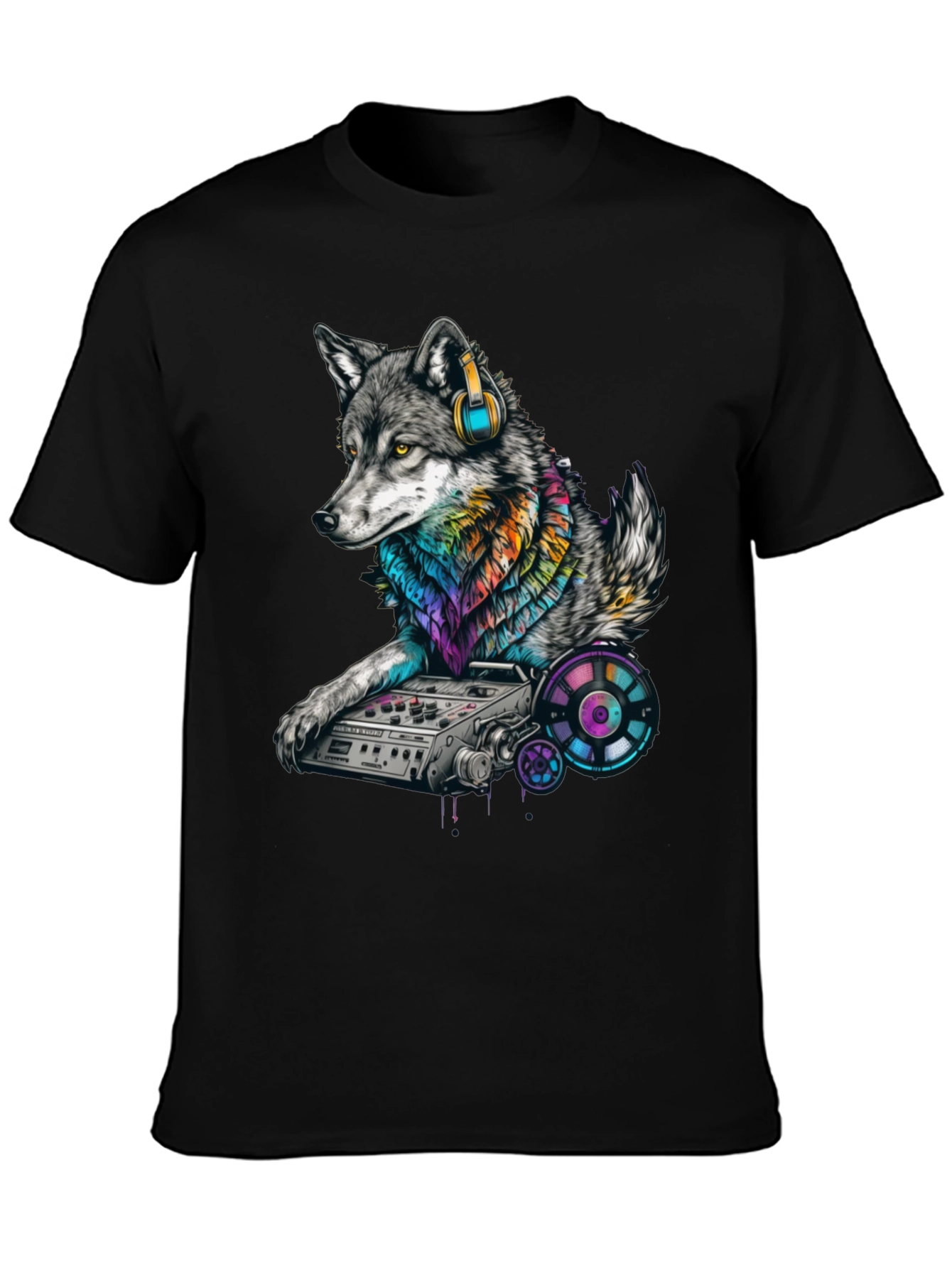 Black DJ Wolf Graphic T-Shirt - Cool Music Lover Tee view 3