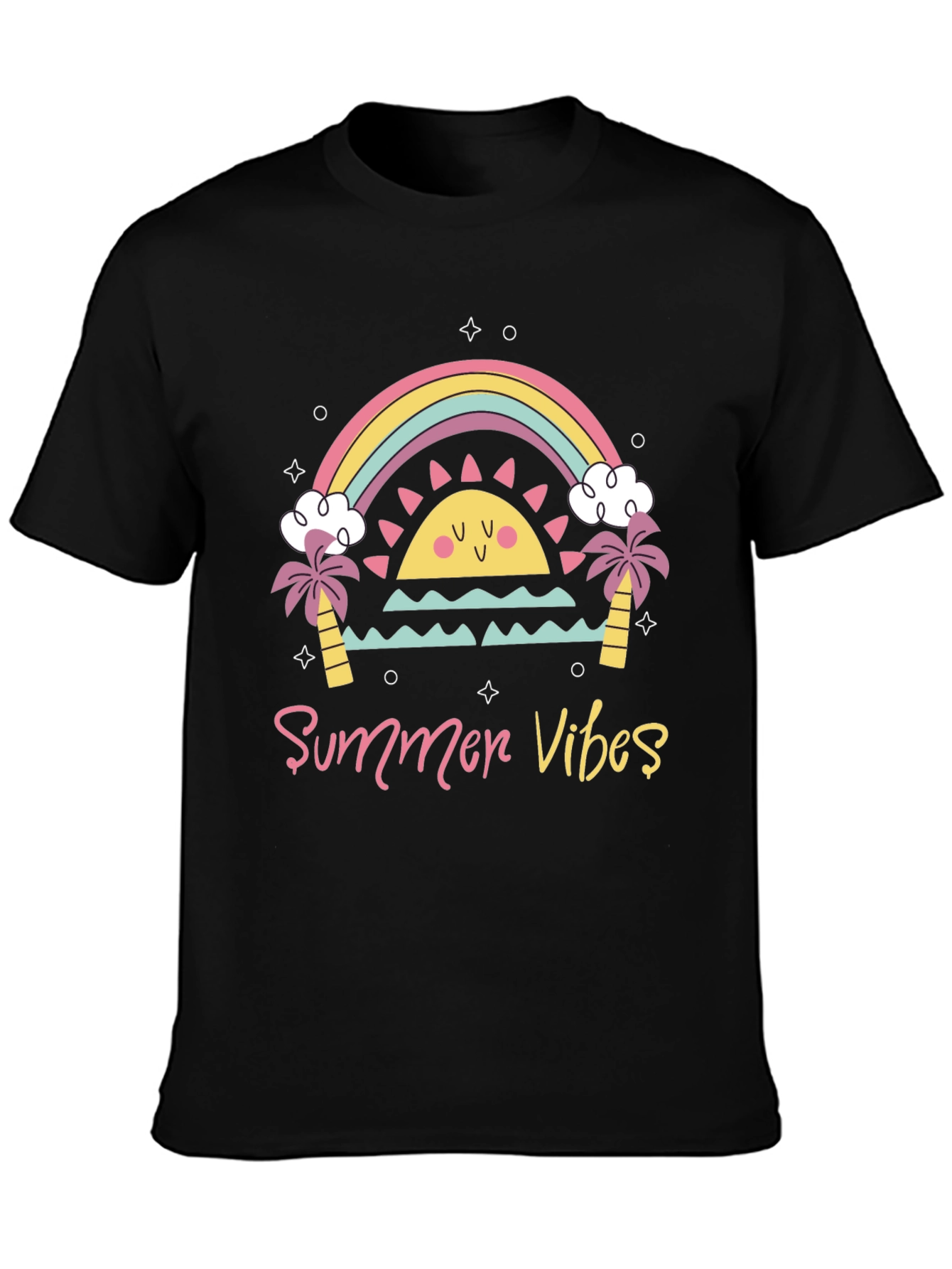 Black Summer Vibes Graphic Tee - Black Casual T-Shirt view 3