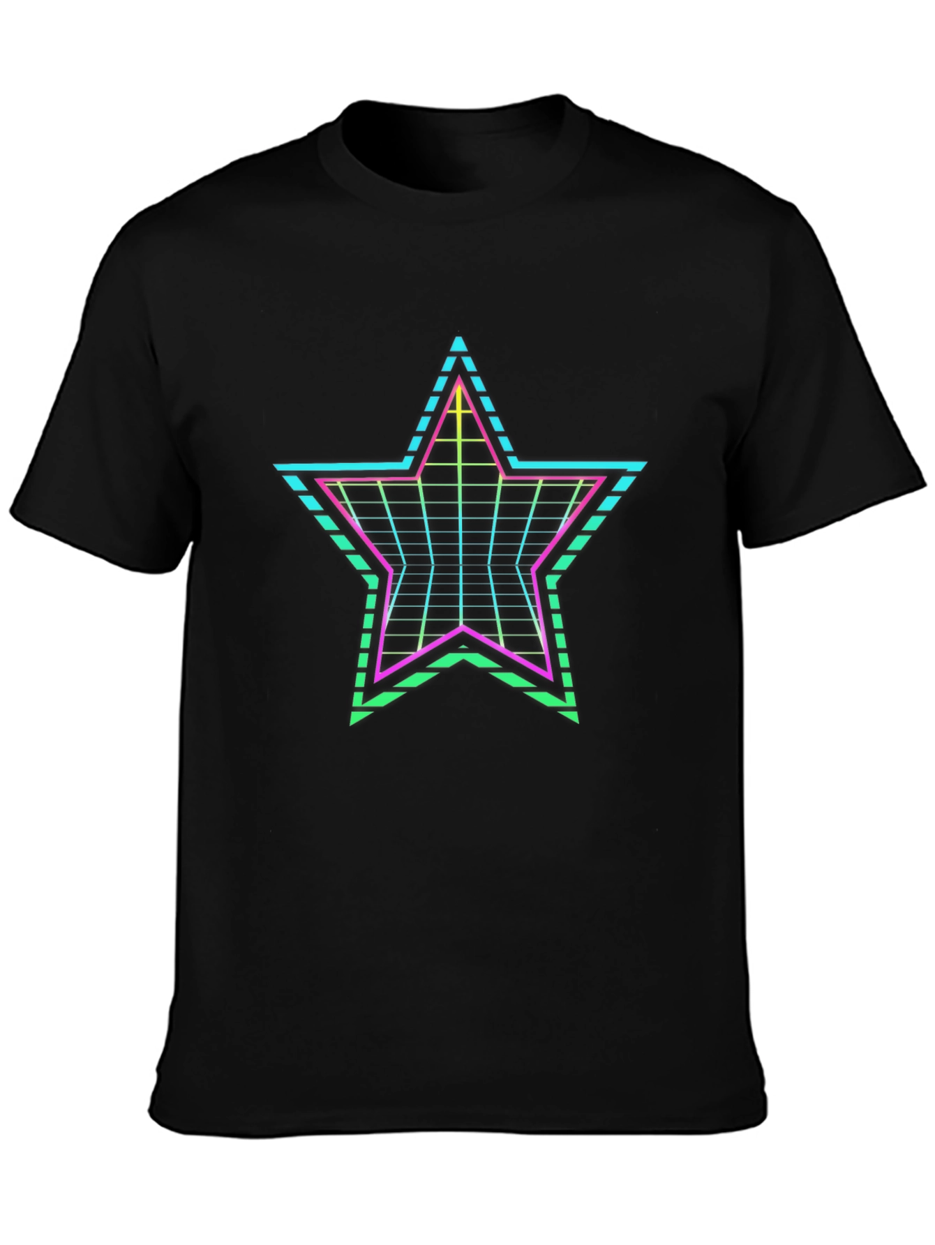Black Retro Star Graphic Tee - Black Crew Neck T-Shirt view 3