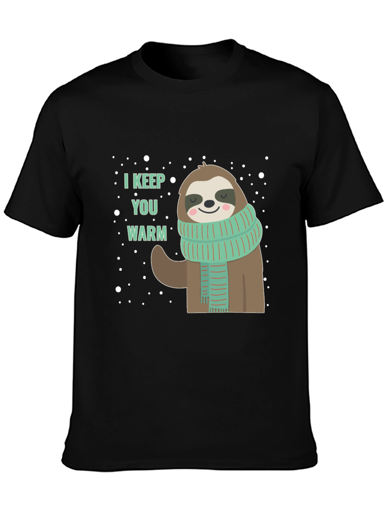Black Cute Sloth Winter T-Shirt - I Keep You Warm view 3