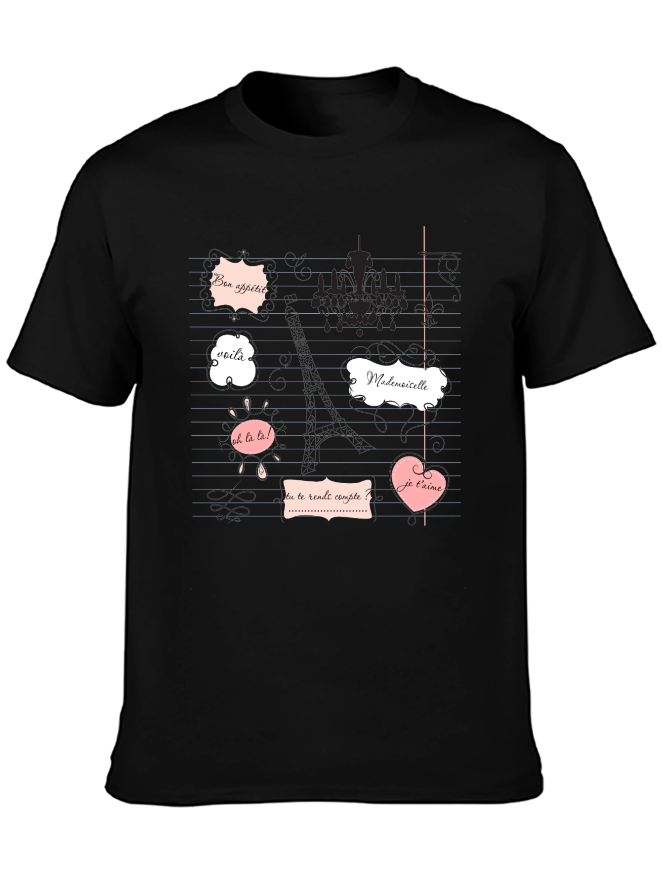 Black Parisian Phrases Graphic Tee view 3