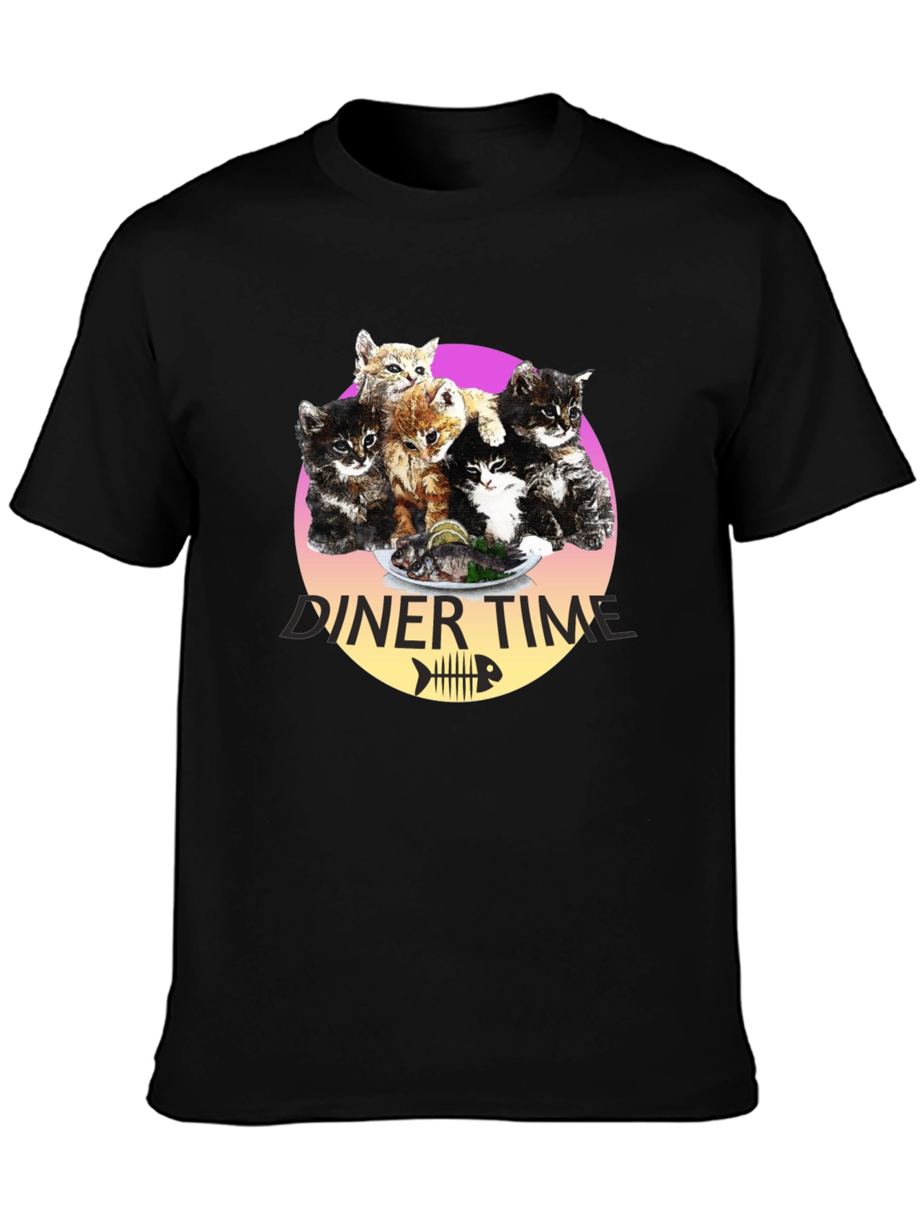 Black Kitten Diner Time T-Shirt - Funny Cat Lover Tee view 3
