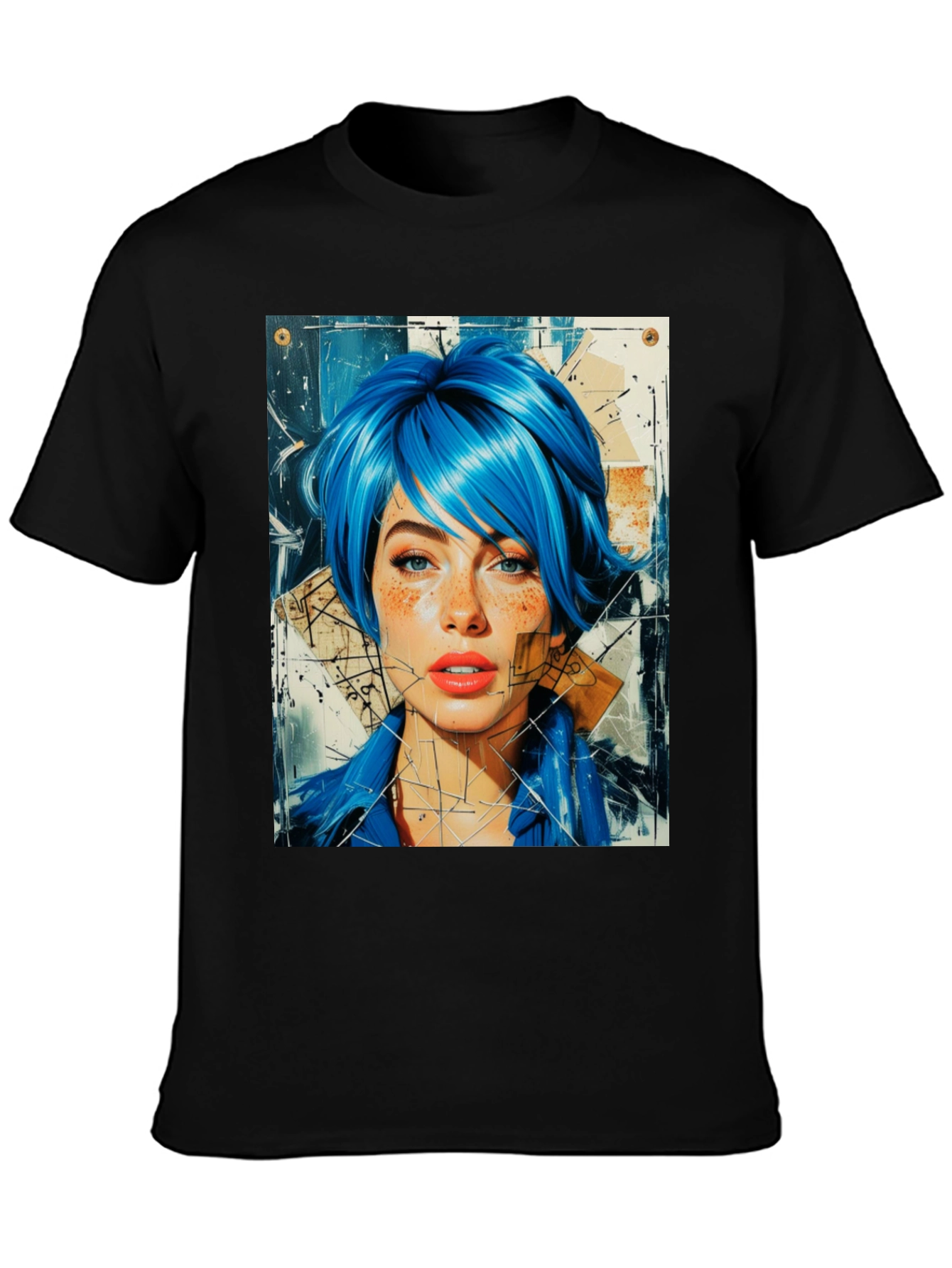 Abstract Blue Hair Woman Graphic Tee - 3