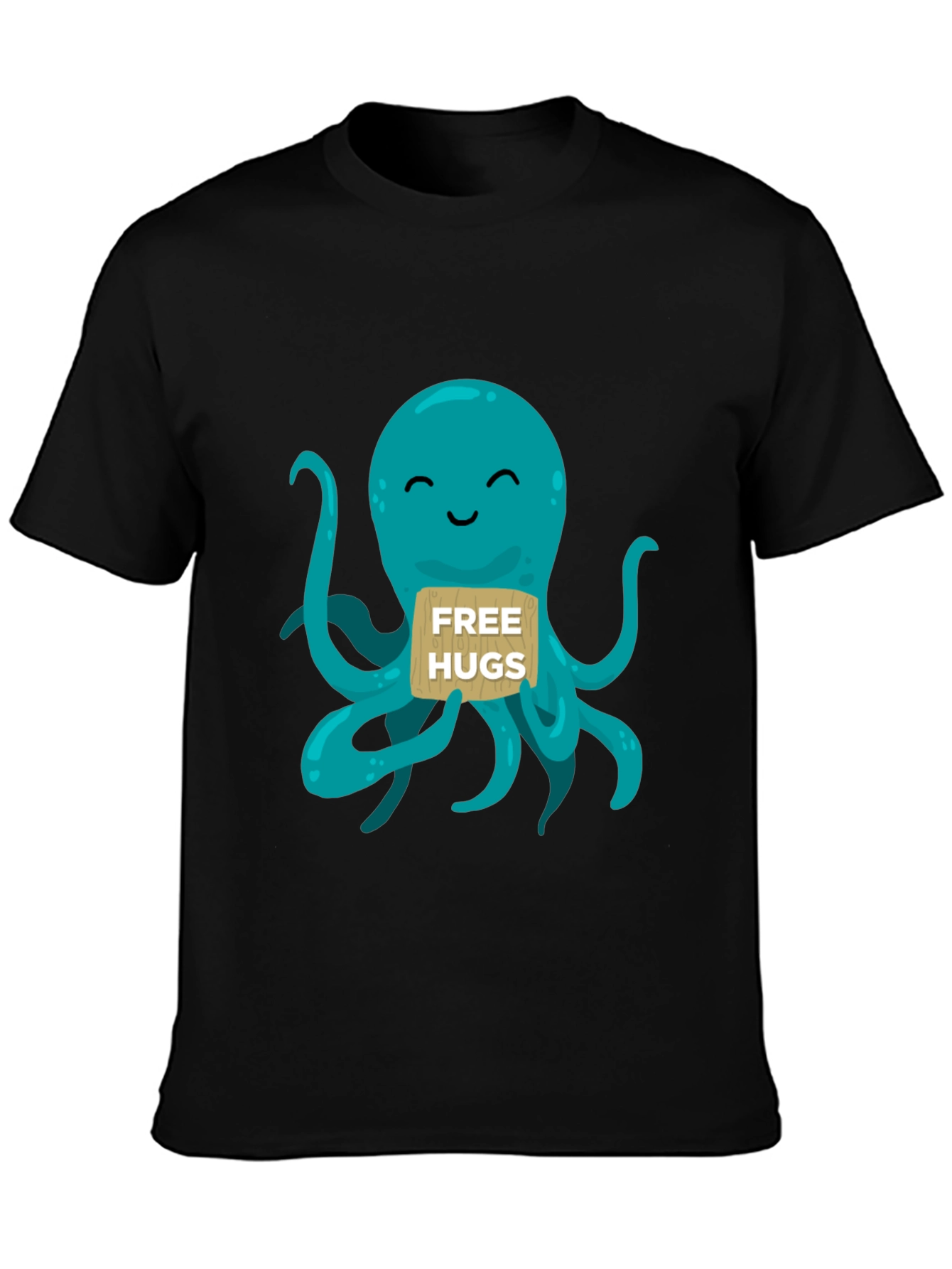 Black Cute Octopus 'Free Hugs' Graphic T-Shirt view 3