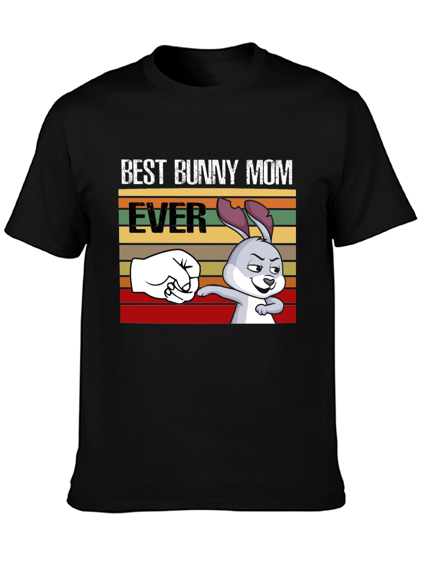 Black Best Bunny Mom Ever T-Shirt, Fun Easter Tee view 3