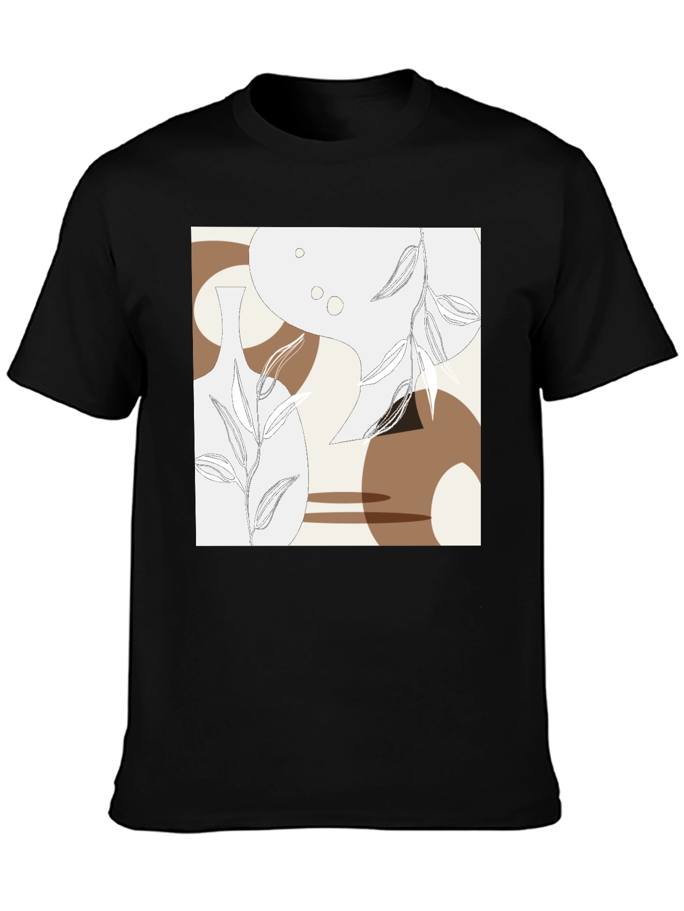 Black Abstract Floral T-Shirt - Modern Botanical Design view 3