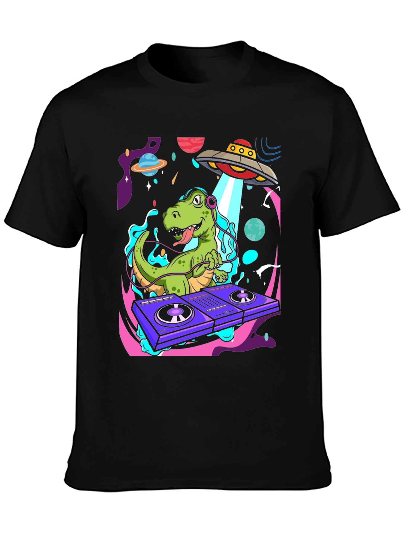 Black Dino DJ Graphic Tee - Out of this World Style view 3