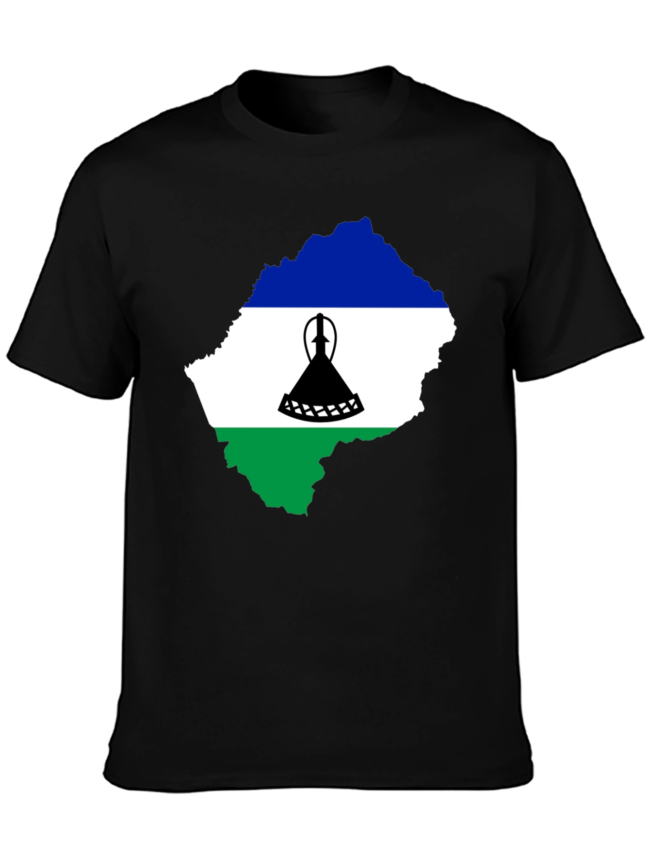 Lesotho Flag Map T-Shirt - Black - 3