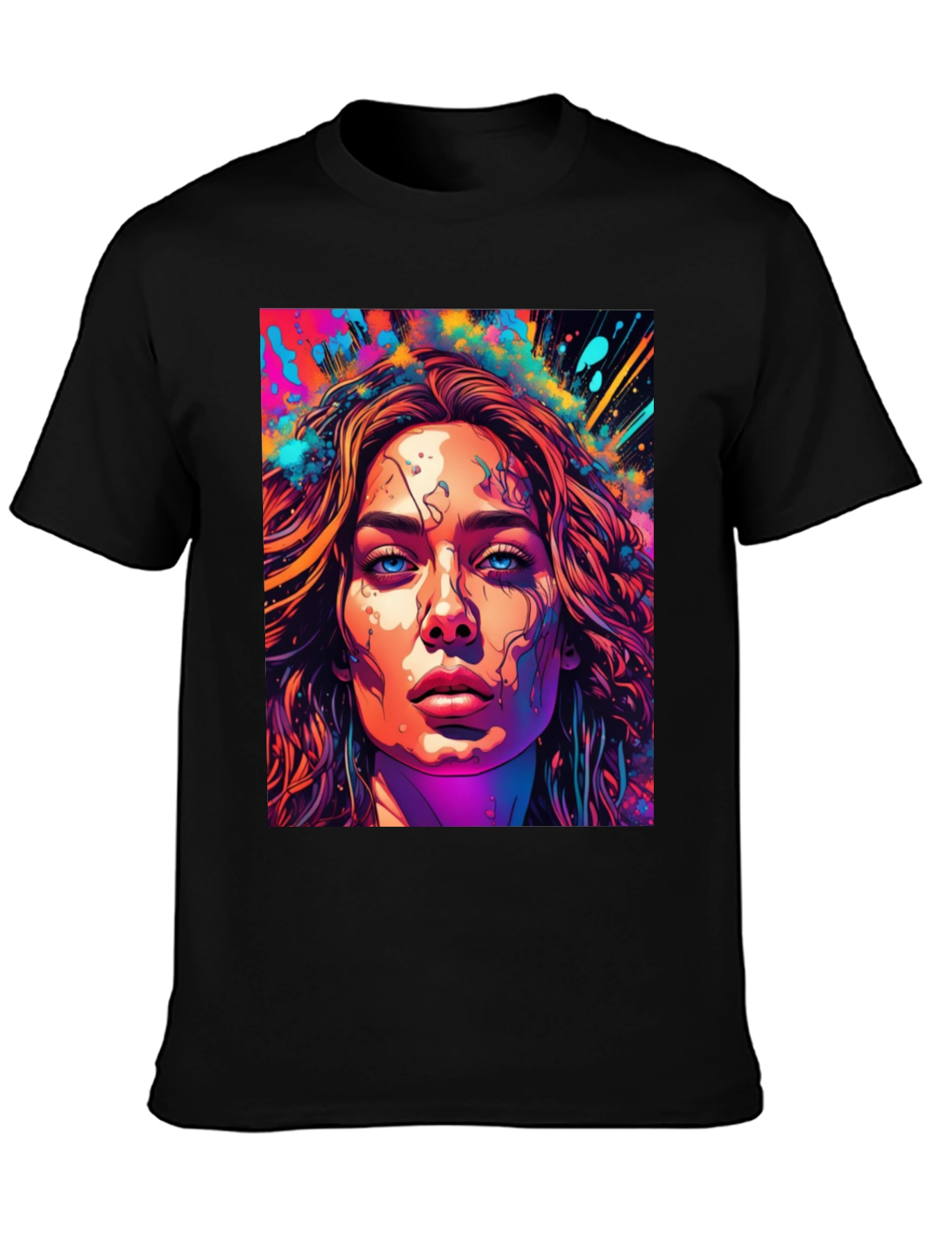 Black Artistic Women's Face Graphic T-Shirt view 3