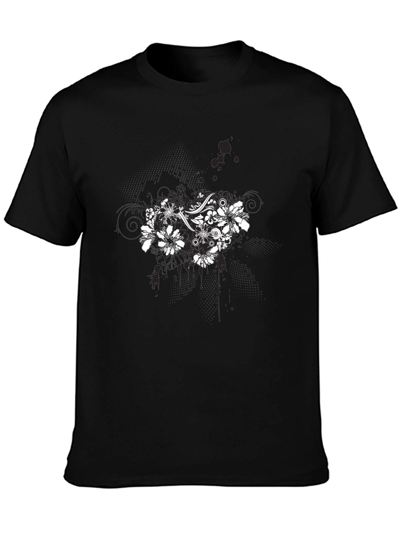 Black Floral Graphic Black T-Shirt for Men view 3