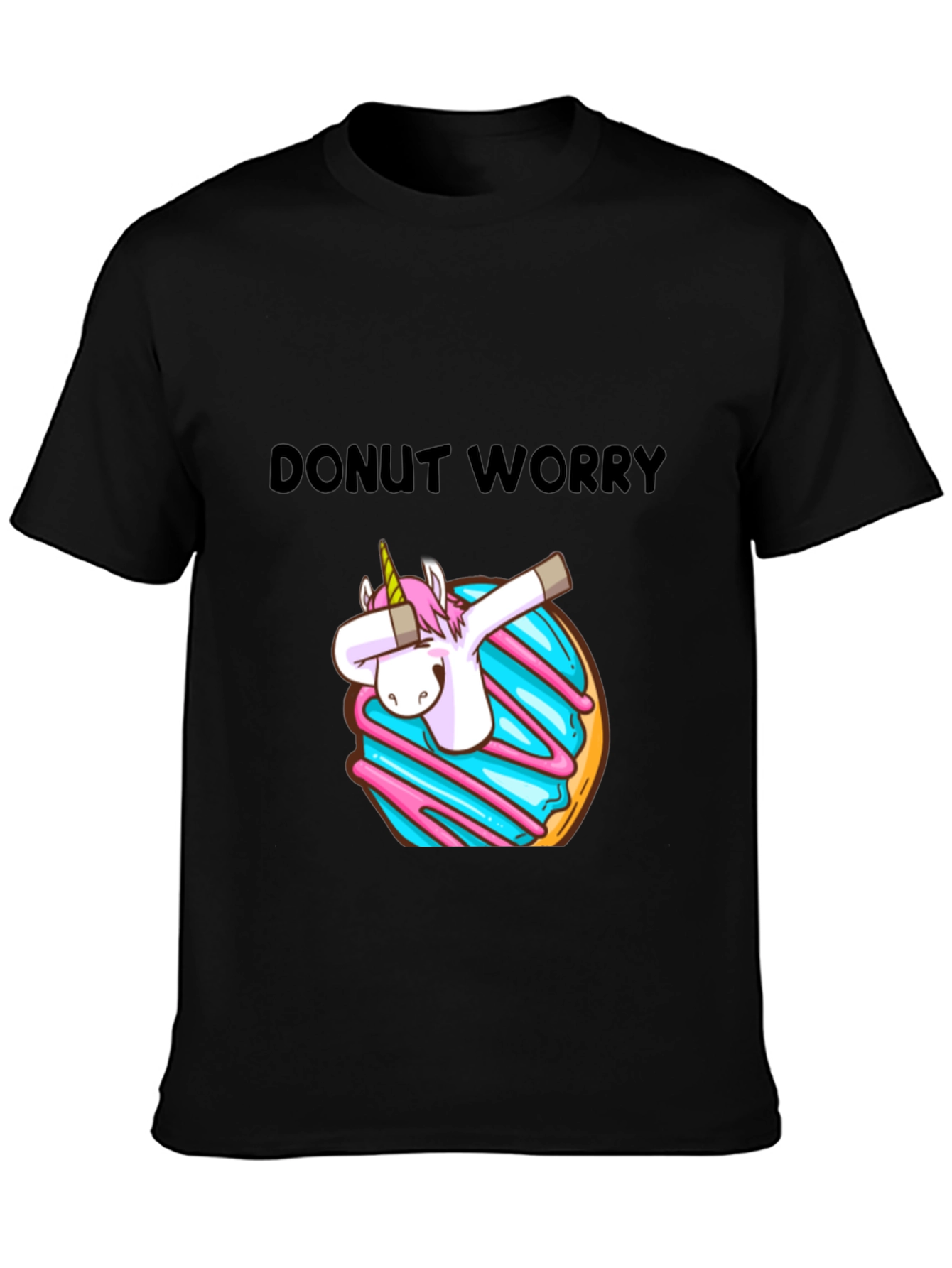 Black Donut Worry Unicorn Dab Graphic T-Shirt view 3