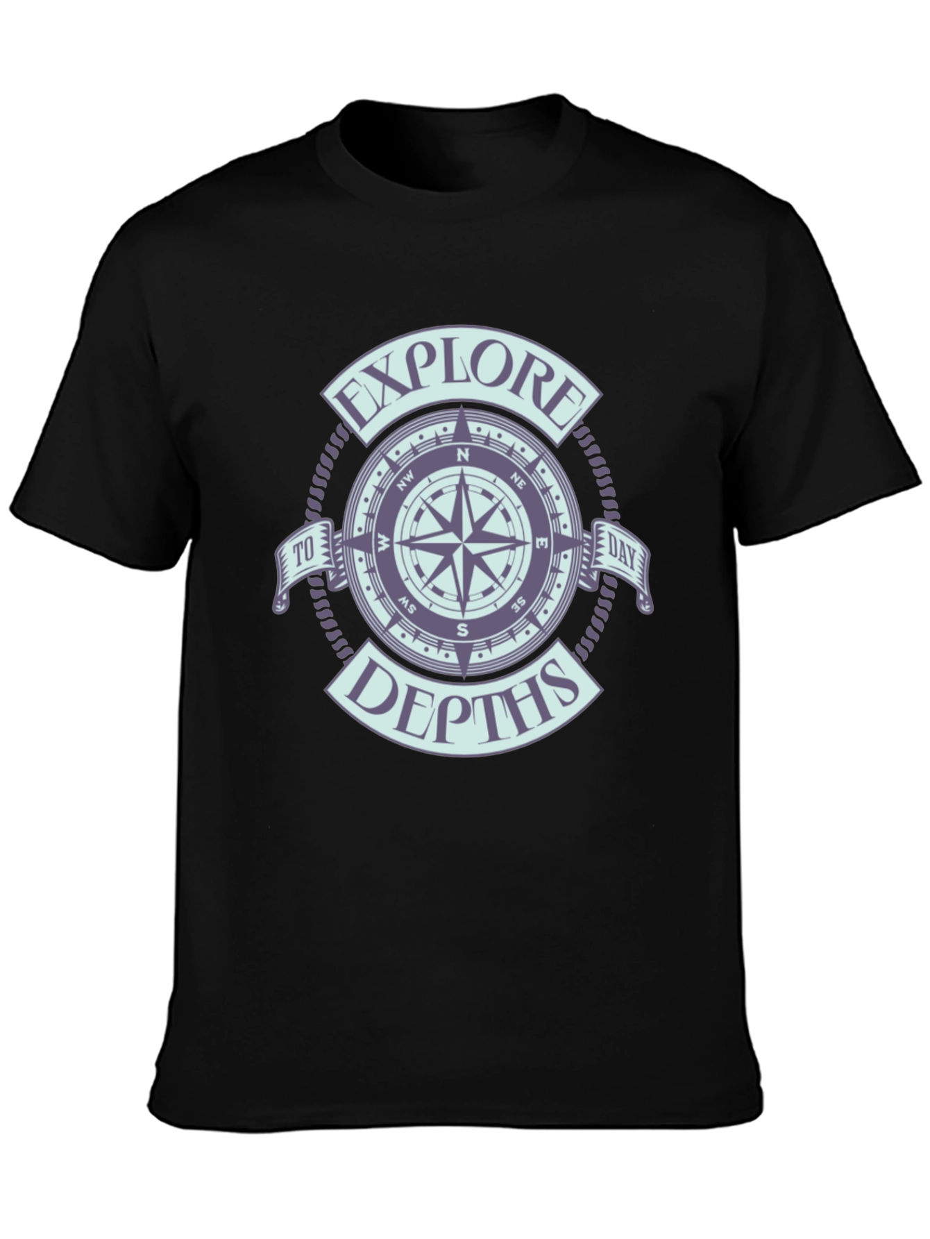 Black Explore Depths Compass Graphic Black T-Shirt view 3