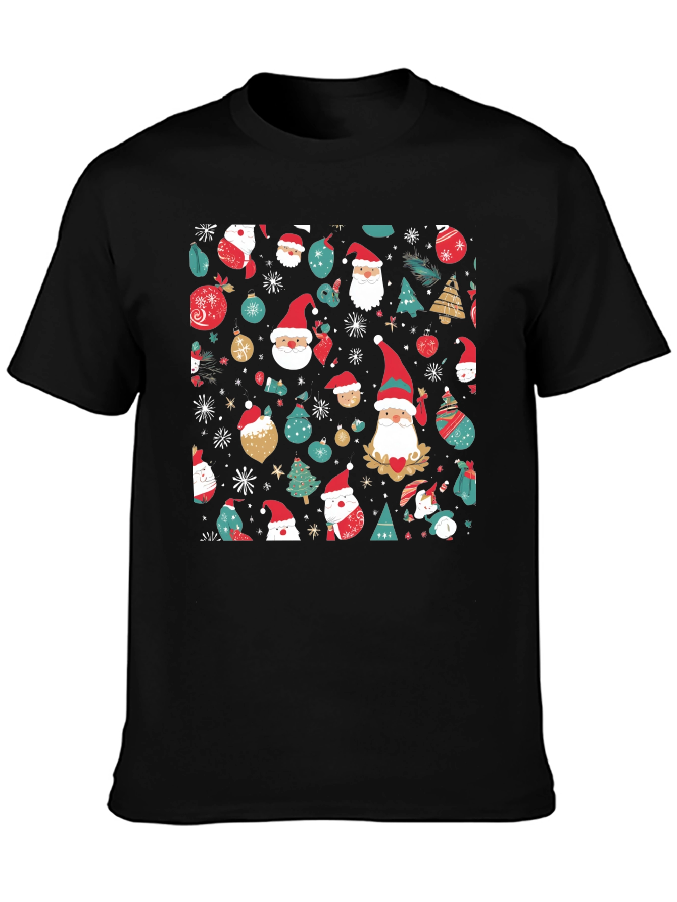 Black Festive Christmas Pattern T-Shirt view 3