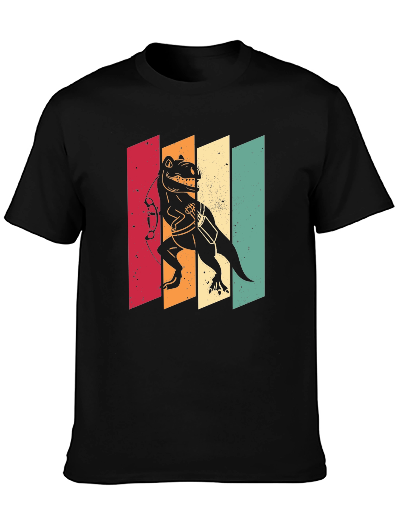 Black Retro Dinosaur Archer T-Shirt - Vintage Style view 3