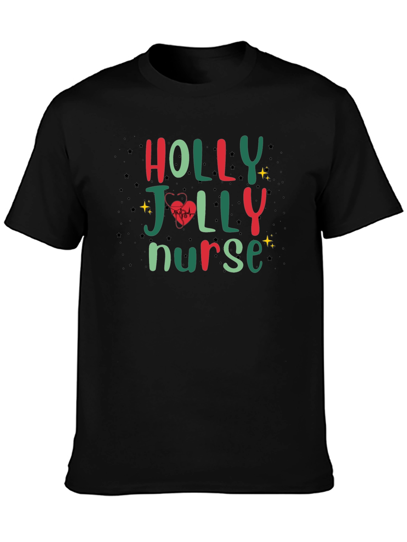 Black Holly Jolly Nurse T-Shirt - Festive Holiday Apparel view 3